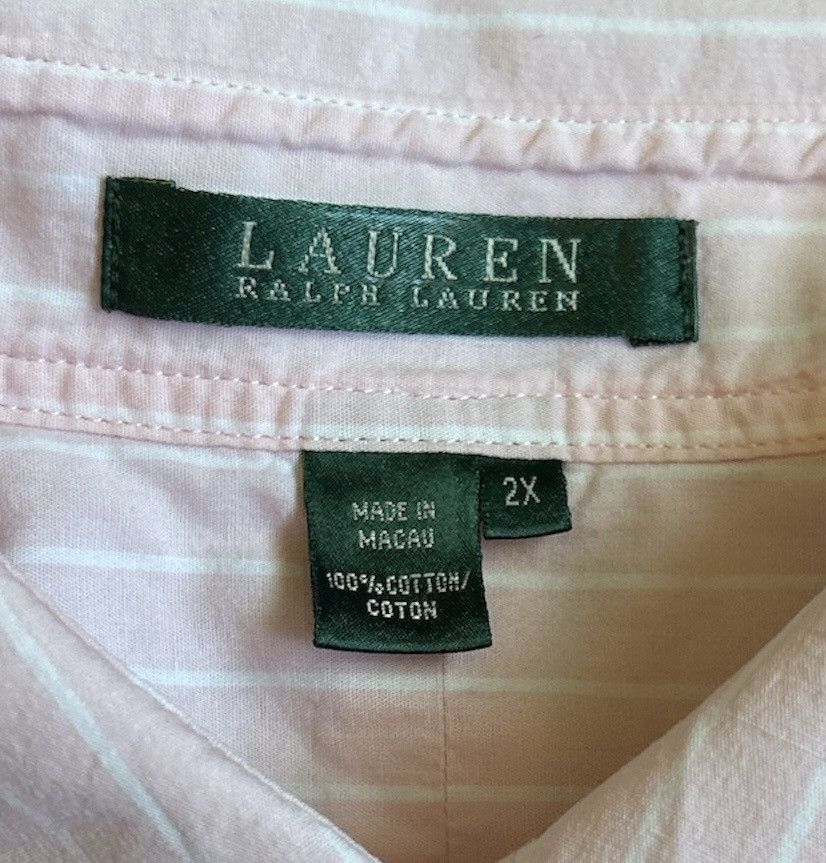 Designer × Lauren Ralph Lauren × Ralph Lauren Ralph Lauren Women’s Pink Stripped Oxford Shirt Size: 2X Size XXL / US 16-18 / IT 52-54 - 3 Thumbnail