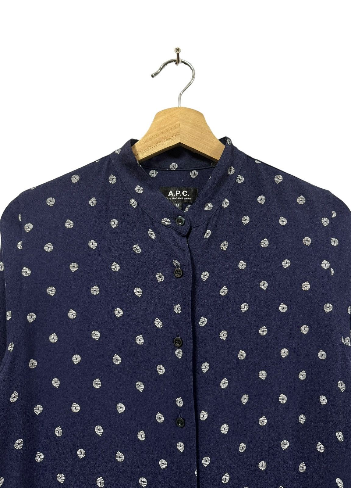 A.P.C. Vtg🔥A.P.C Printed Design Mandarin Collar Rayon Button Up Size US M / EU 48-50 / 2 - 3 Thumbnail