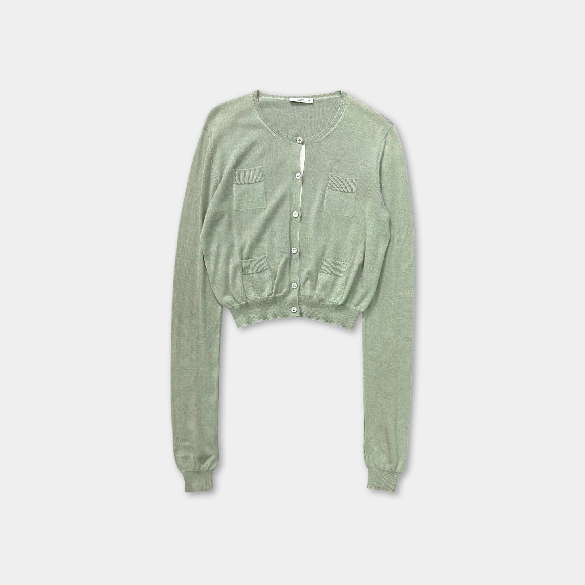 Prada Prada Cropped Green Knit Cardigan Size S / US 4 / IT 40 - 1 Thumbnail