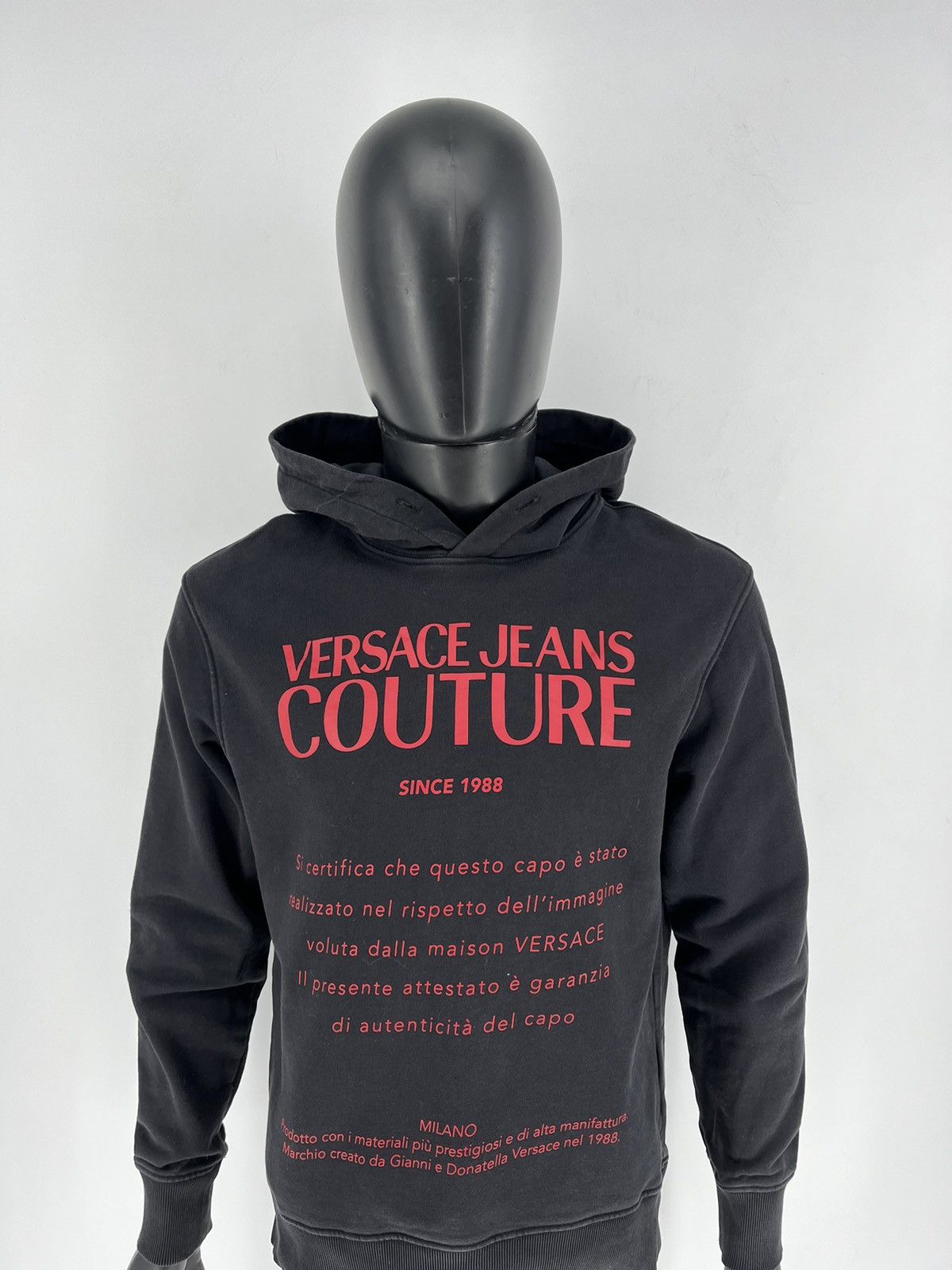 Versace Jeans Couture × Vintage Versace Jeans Couture Men's Black Red Logo Hooded Sweatshirt Size US S / EU 44-46 / 1 - 5 Thumbnail