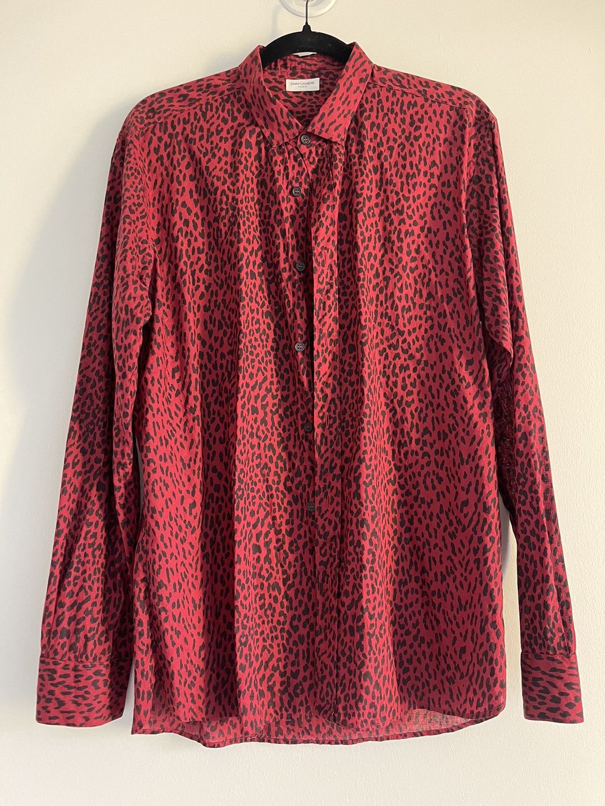 image of YVES Saint Laurent Baby Cat Button Up in Red, Men's (Size XS)