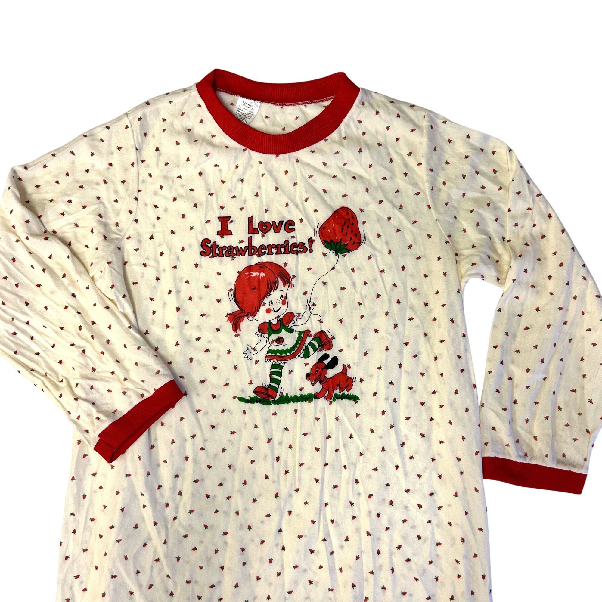 Other Vtg 80 90's I LOVE STRAWBERRIES Nightgown Soft Ringer Gown Size L / US 10 / IT 46 - 2 Thumbnail