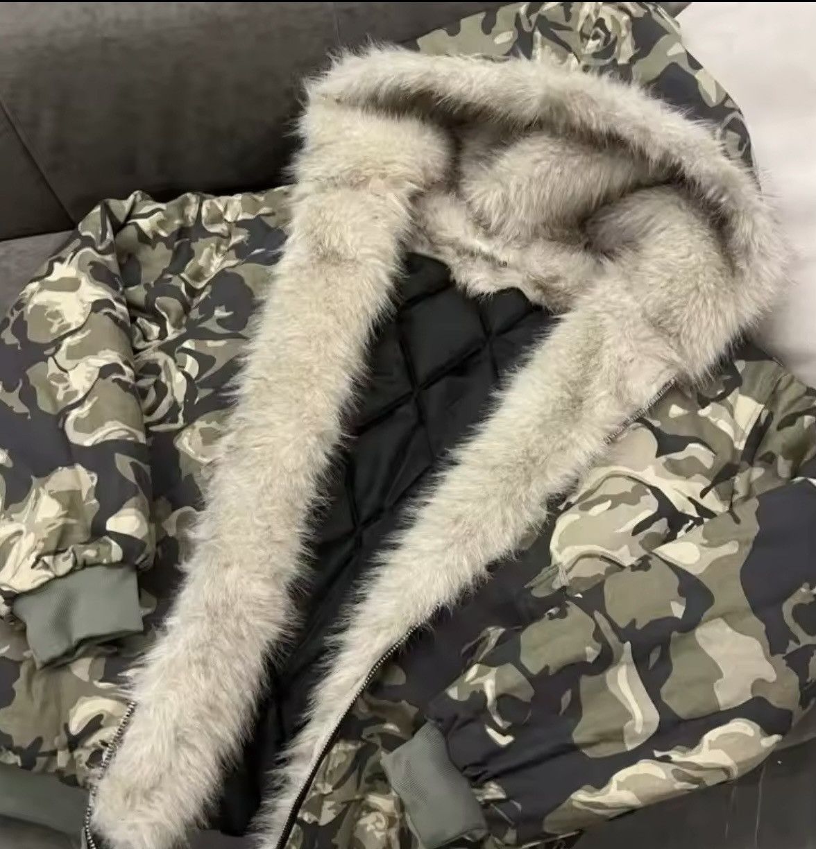 Camouflage Fur Collar Padded Jacket Men Y2K Vintage