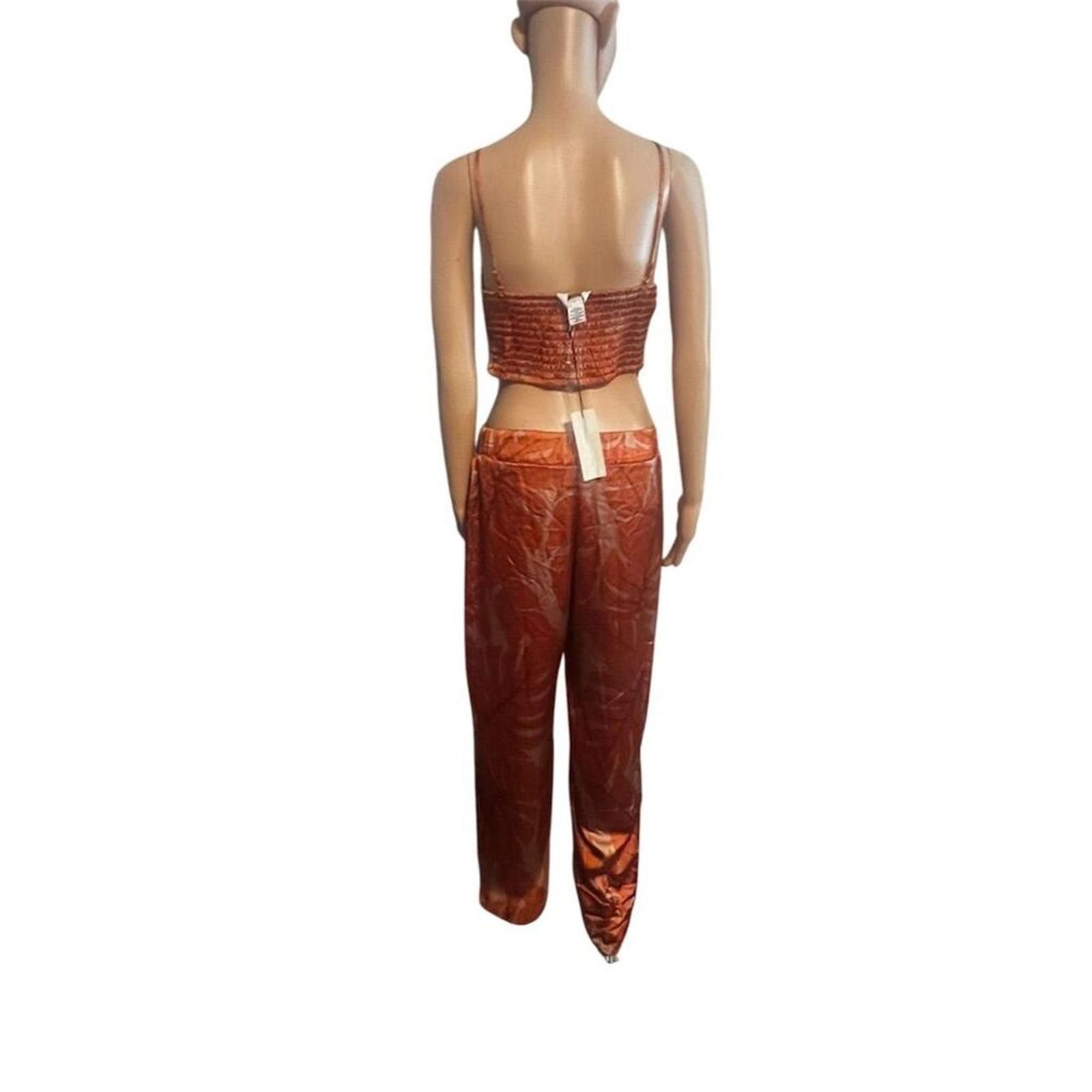 Other Rachel Zoe 2 Piece Orange Satin Corset Top Wide Leg Pants S Size 28" / US 6 / IT 42 - 3 Thumbnail