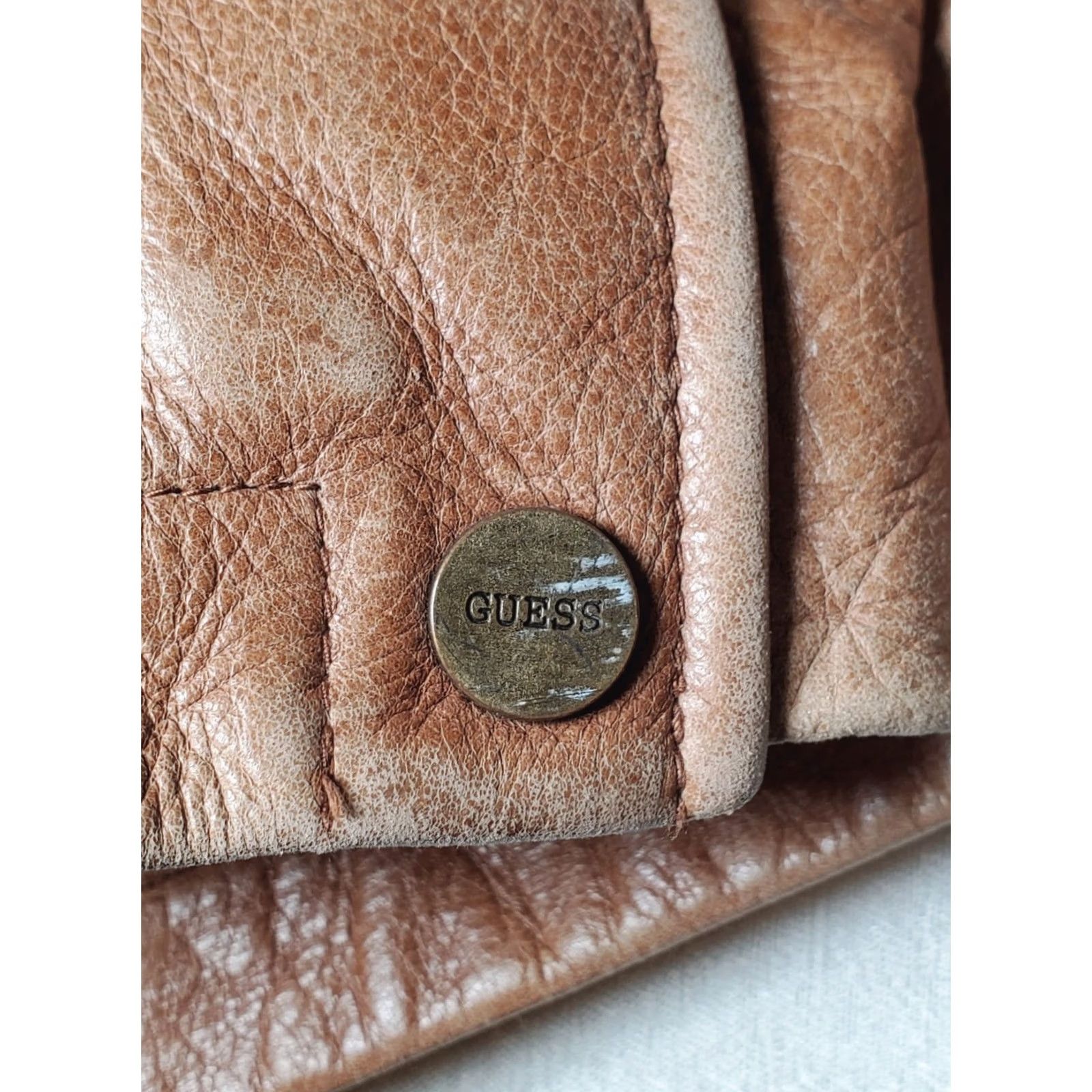 Guess VINTAGE GUESS Leather Bomber / Motorcycle Jacket Men’s S Brown Heavyweight Lined Full Zip Size US S / EU 44-46 / 1 - 6 Thumbnail