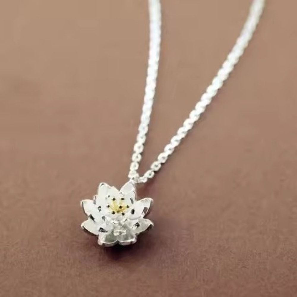 Other Sterling Silver Lotus Flower Necklace | Adjustable 17 Inch Size ONE SIZE - 1 Thumbnail