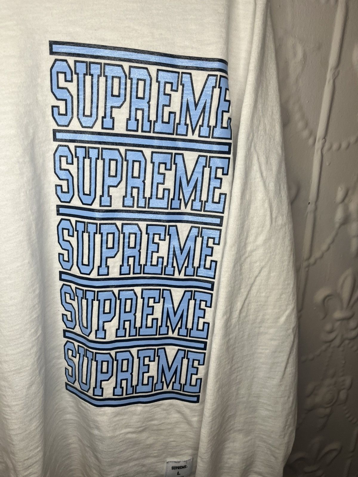 Supreme Supreme White UNC Spellout Logo Long Sleeve Shirt Size US L / EU 52-54 / 3 - 2 Thumbnail