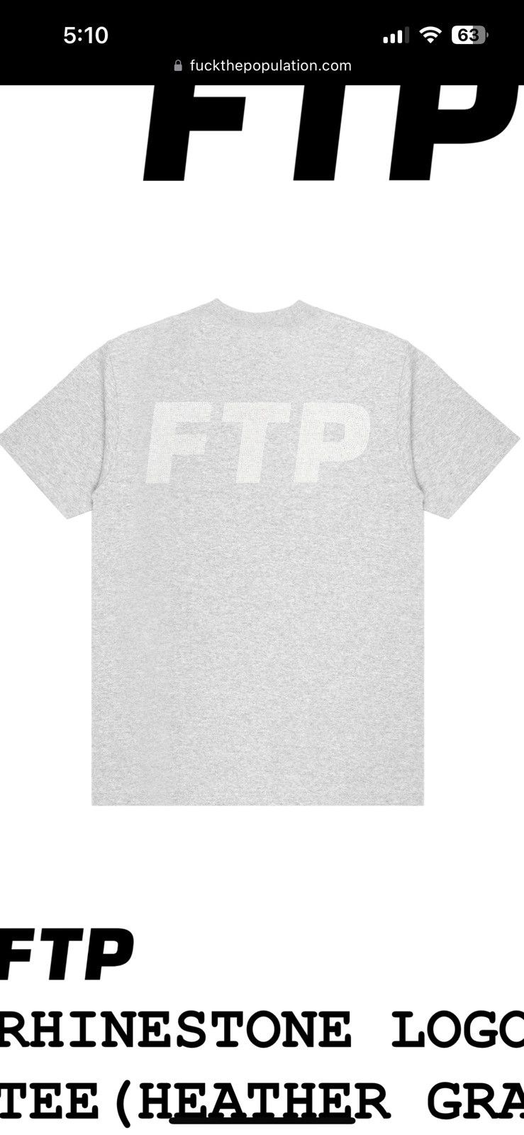 Fuck The Population FTP Rhinestone Logo Tee XL Heather Grey Size US XL / EU 56 / 4 - 1 Thumbnail