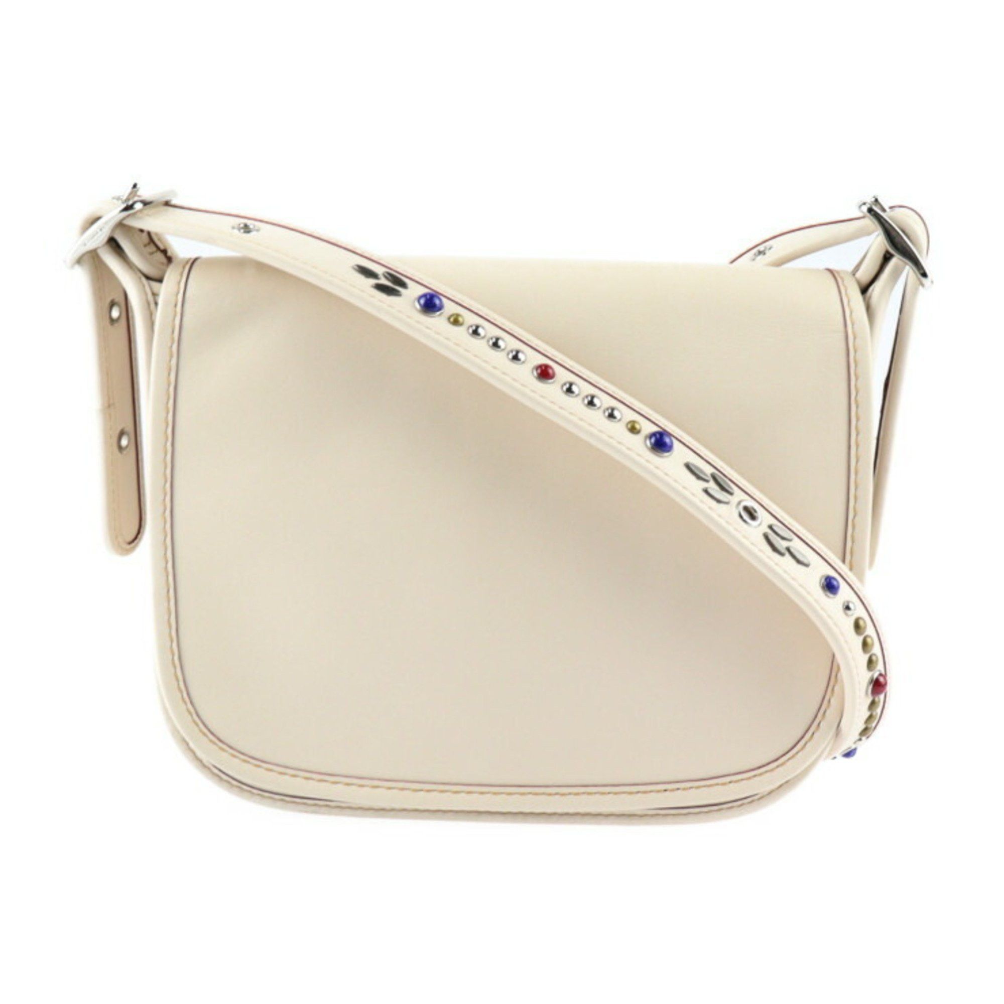 image of Coach Patricia Saddle Shoulder Bag F59380 Leather Cream Crossbody Studs, Women's