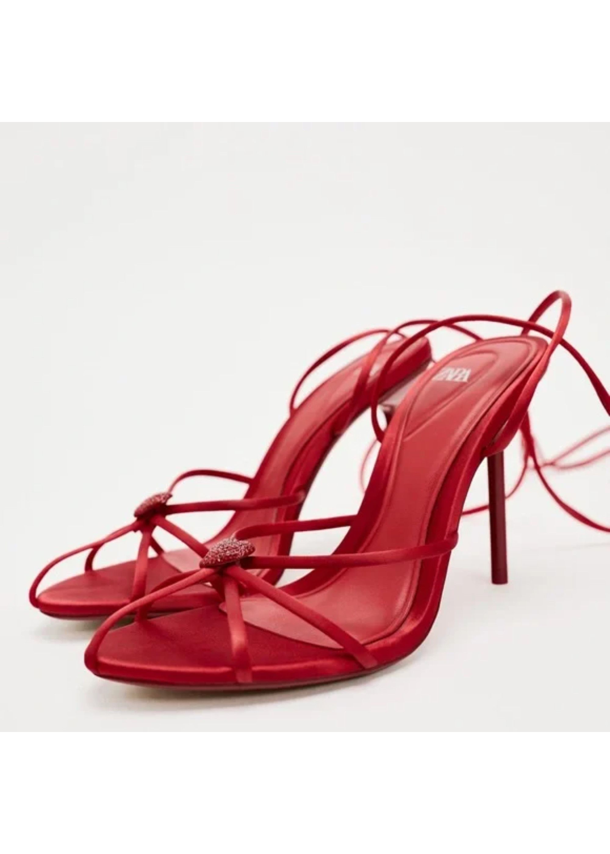 image of Zara Heart Detail Lace Up Sandals in Red, Women's (Size 7.5)