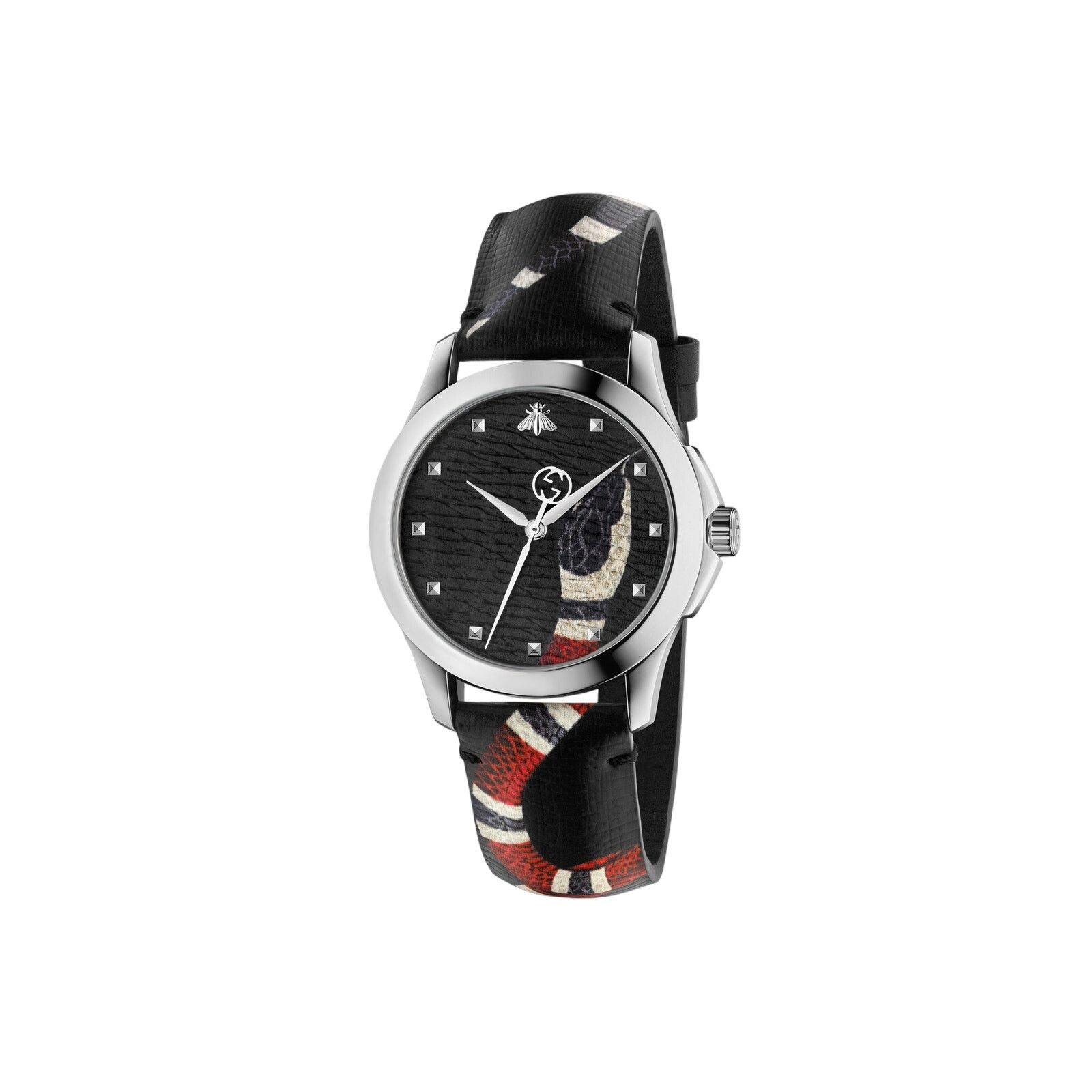 Gucci Le Marche Des Merveilles Snake Leather Watch in Black, Men's