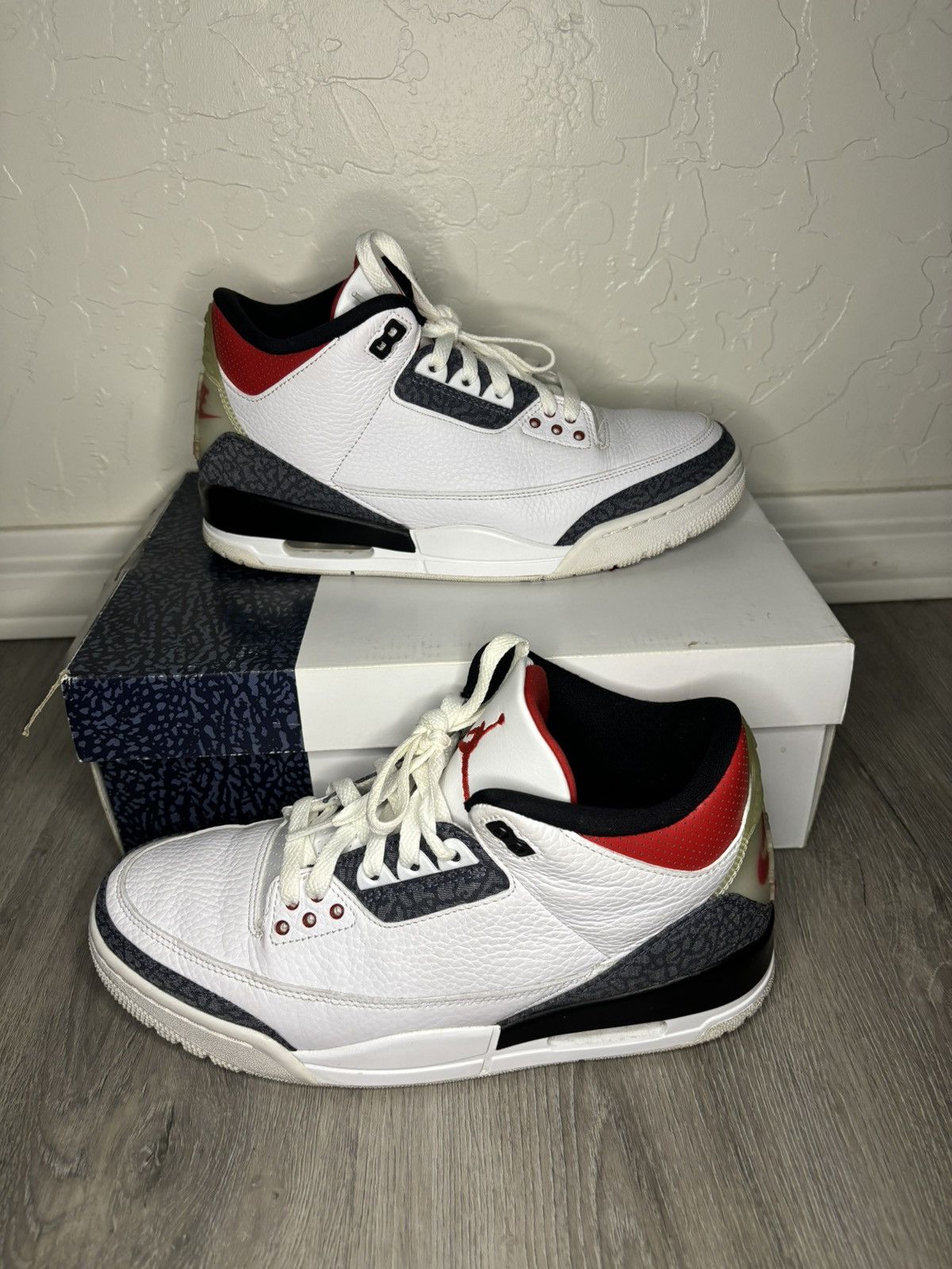 image of Jordan Brand 3 Se Denim Fire Red Shoes in White, Men's (Size 9)