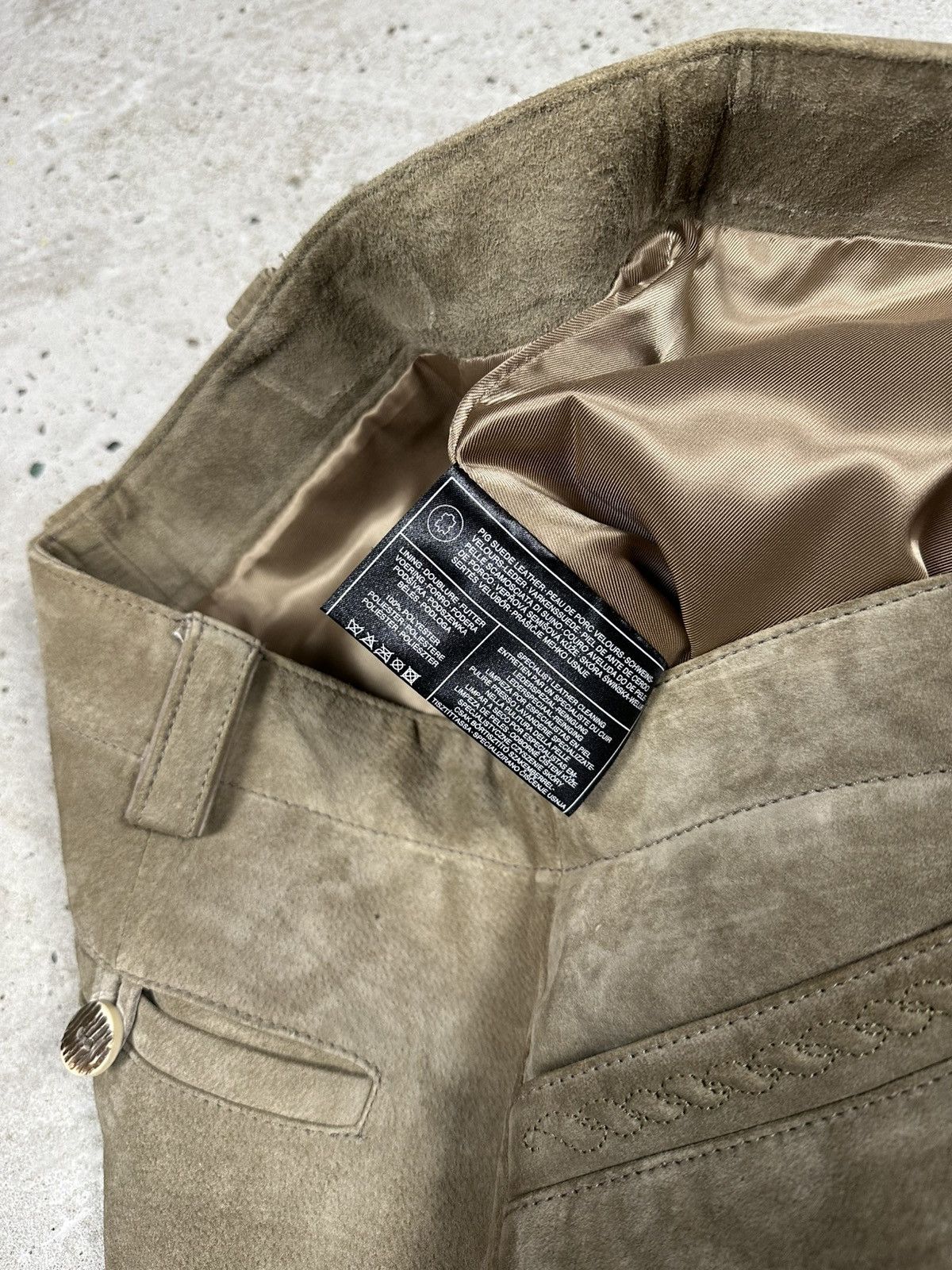 Genuine Leather × Vintage Vintage 90s Beige Suede Leather Cargo Pants Size US 36 / EU 52 - 11 Thumbnail