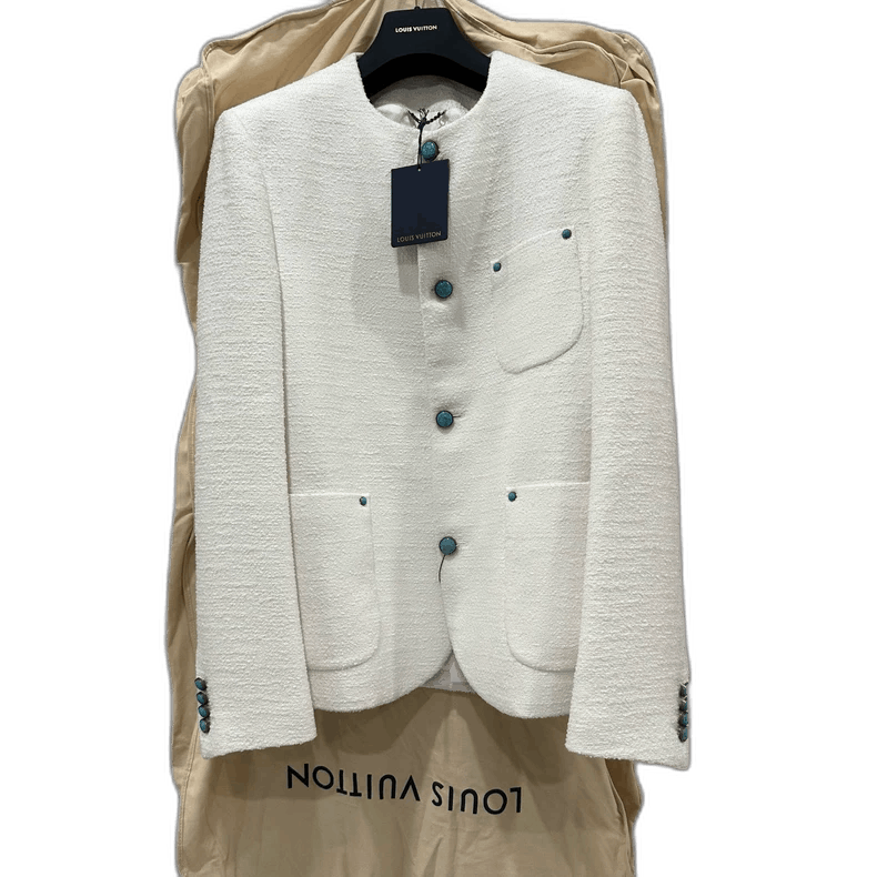 Louis Vuitton Louis Vuitton White Turquoise Collarless Jacket - dmc Size S / US 4 / IT 40 - 1 Thumbnail