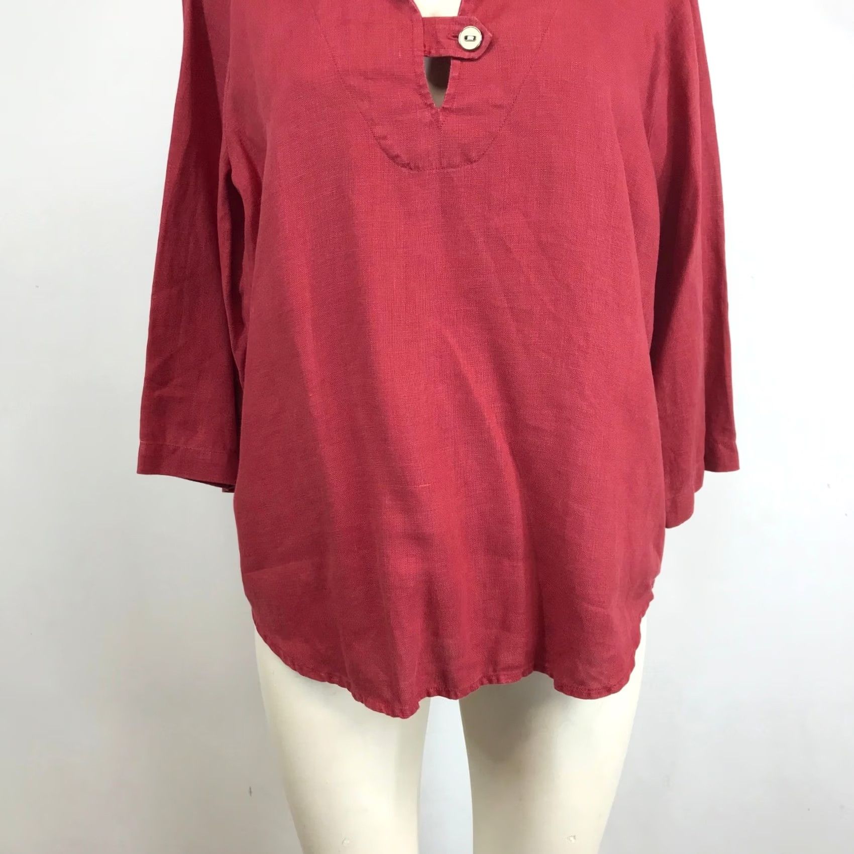 Vintage HOT COTTON Tunic Top 3/4 Sleeve Red Linen Womens M Size M / US 6-8 / IT 42-44 - 3 Thumbnail