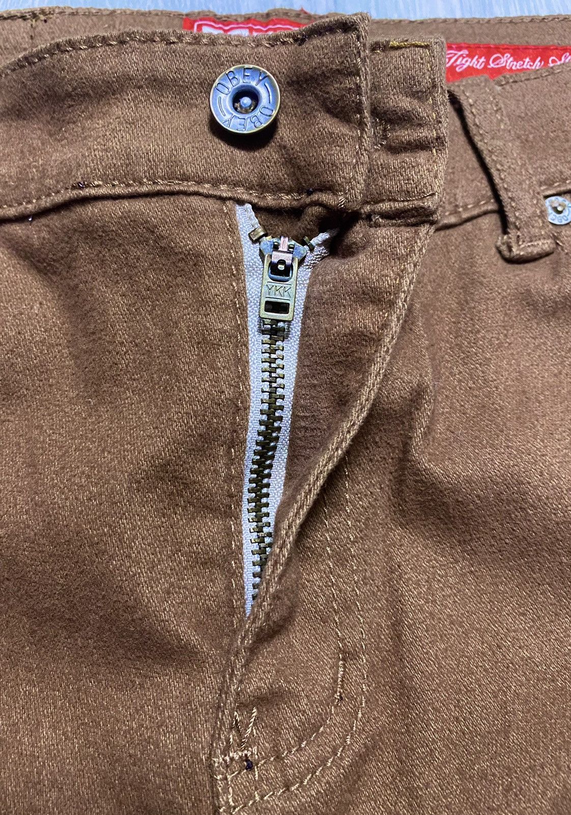 Obey × Shepard Fairey Obey Propaganda Brown Stretch Cotton Casual Trousers Pants Size US 32 / EU 48 - 11 Thumbnail