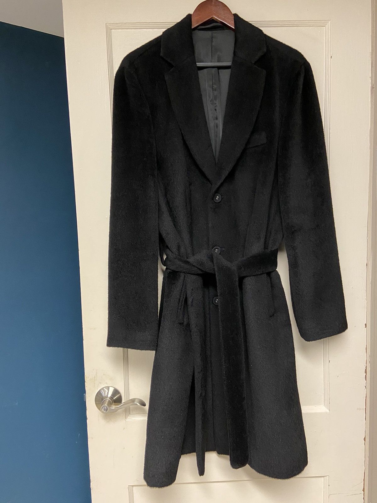 image of Ovadia Sons Ovadia & Sons Alpaca Wool Belted Robe Coat Black - Size M, Men's