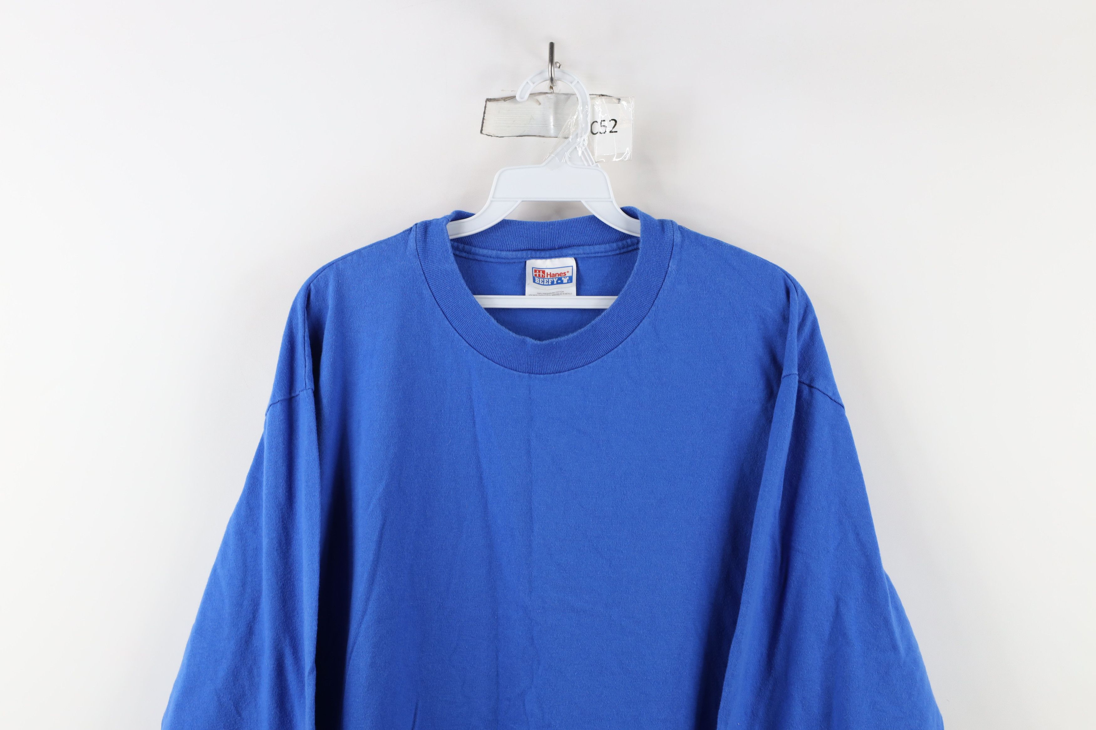 Hanes × Vintage Vintage 90s Hanes Beefy Long Sleeve T-Shirt Blue Cotton Size US L / EU 52-54 / 3 - 2 Thumbnail
