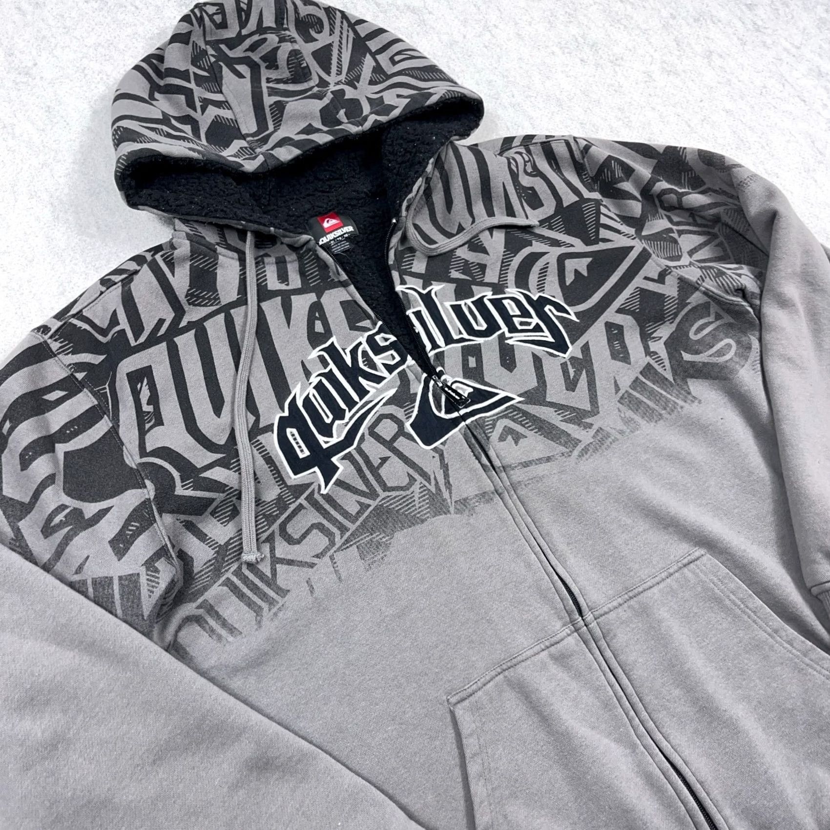 Quiksilver VINTAGE Quiksilver Hoodie Men XL Gray Sherpa Lined Full Zip Skate Surft AOP Y2K Size US XL / EU 56 / 4 - 5 Thumbnail