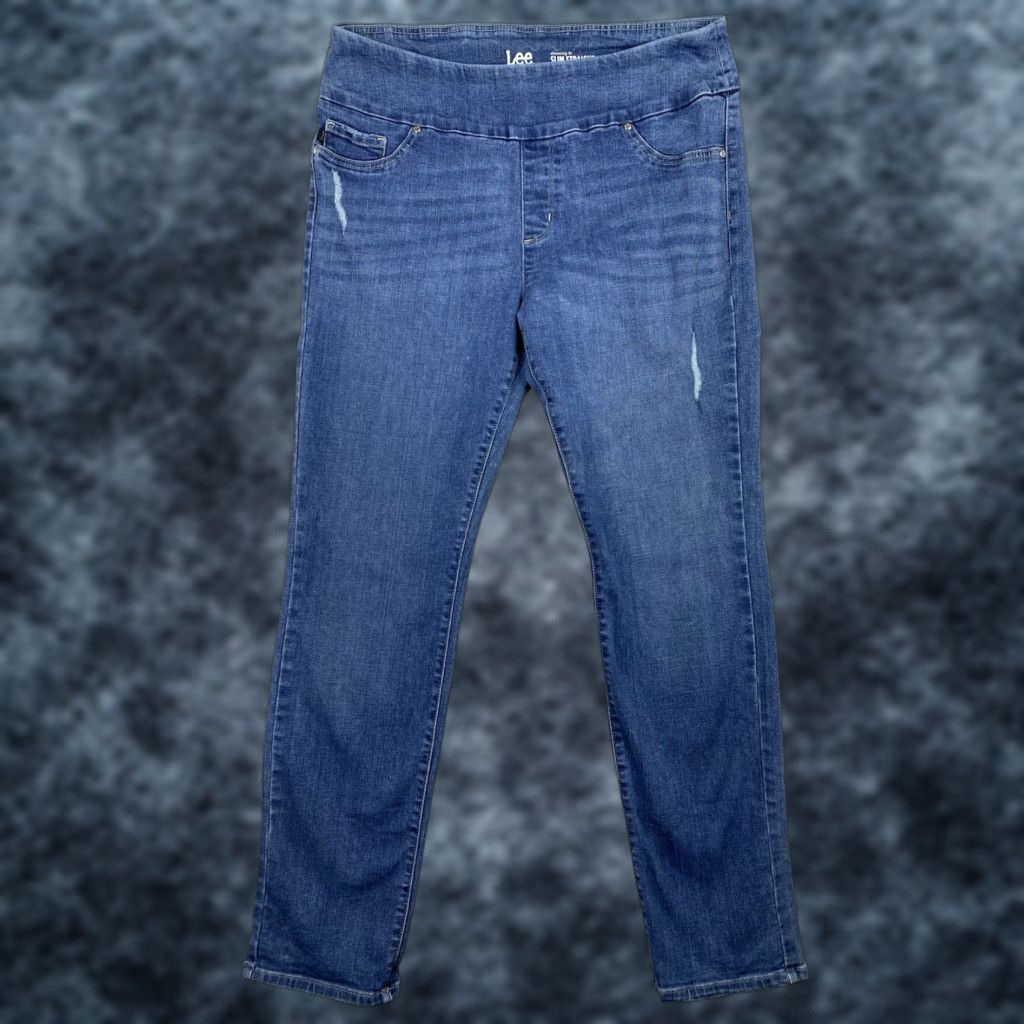 Lee Lee Jeans Womens Slim Straight Pull On Size 12 Blue Denim Stretch City Womens Size 34" / US 12 / IT 48 - 1 Thumbnail