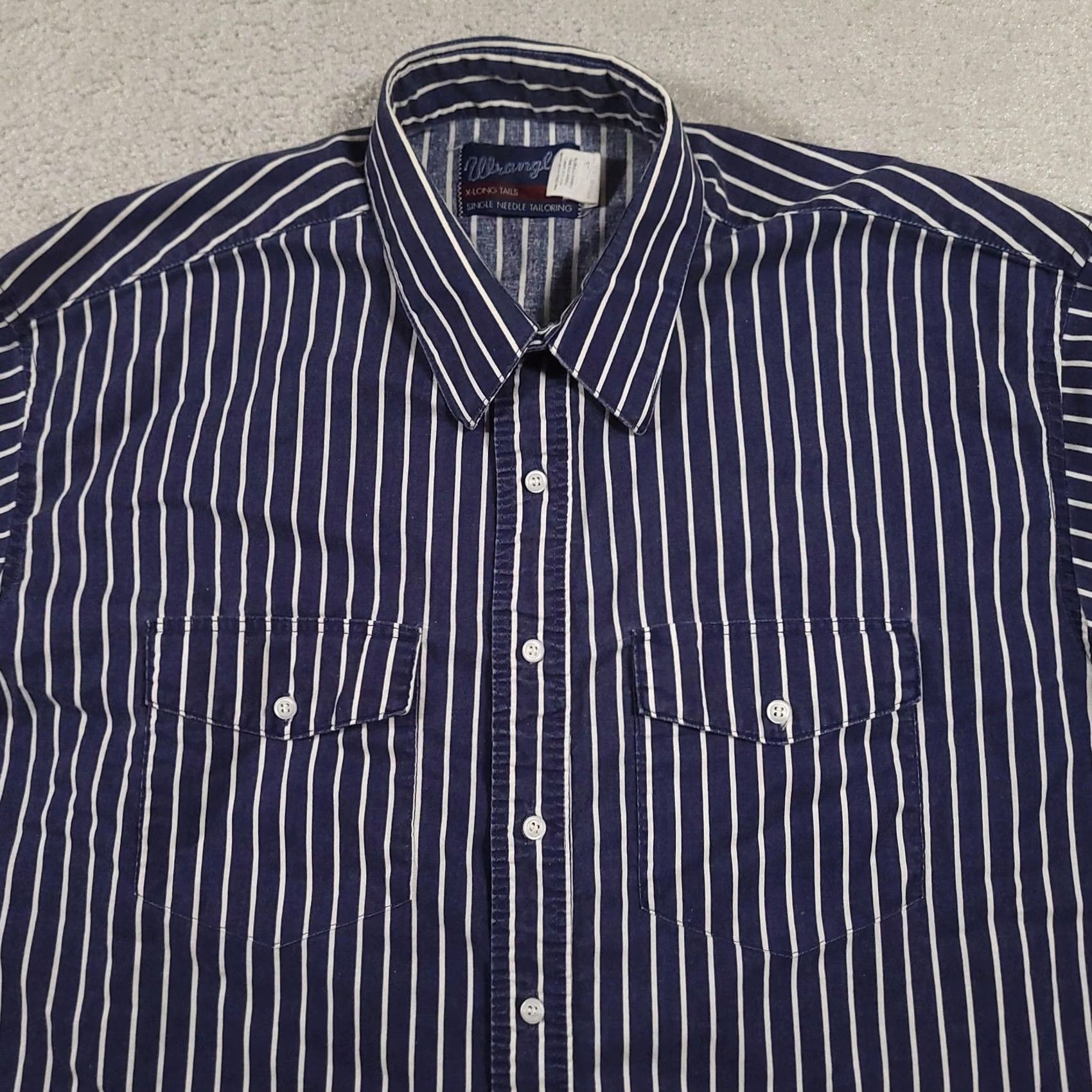 Wrangler Wrangler Shirt Mens 2XL Blue White Striped Short Sleeve Western X Long Tails Button-Up Size US XXL / EU 58 / 5 - 3 Thumbnail
