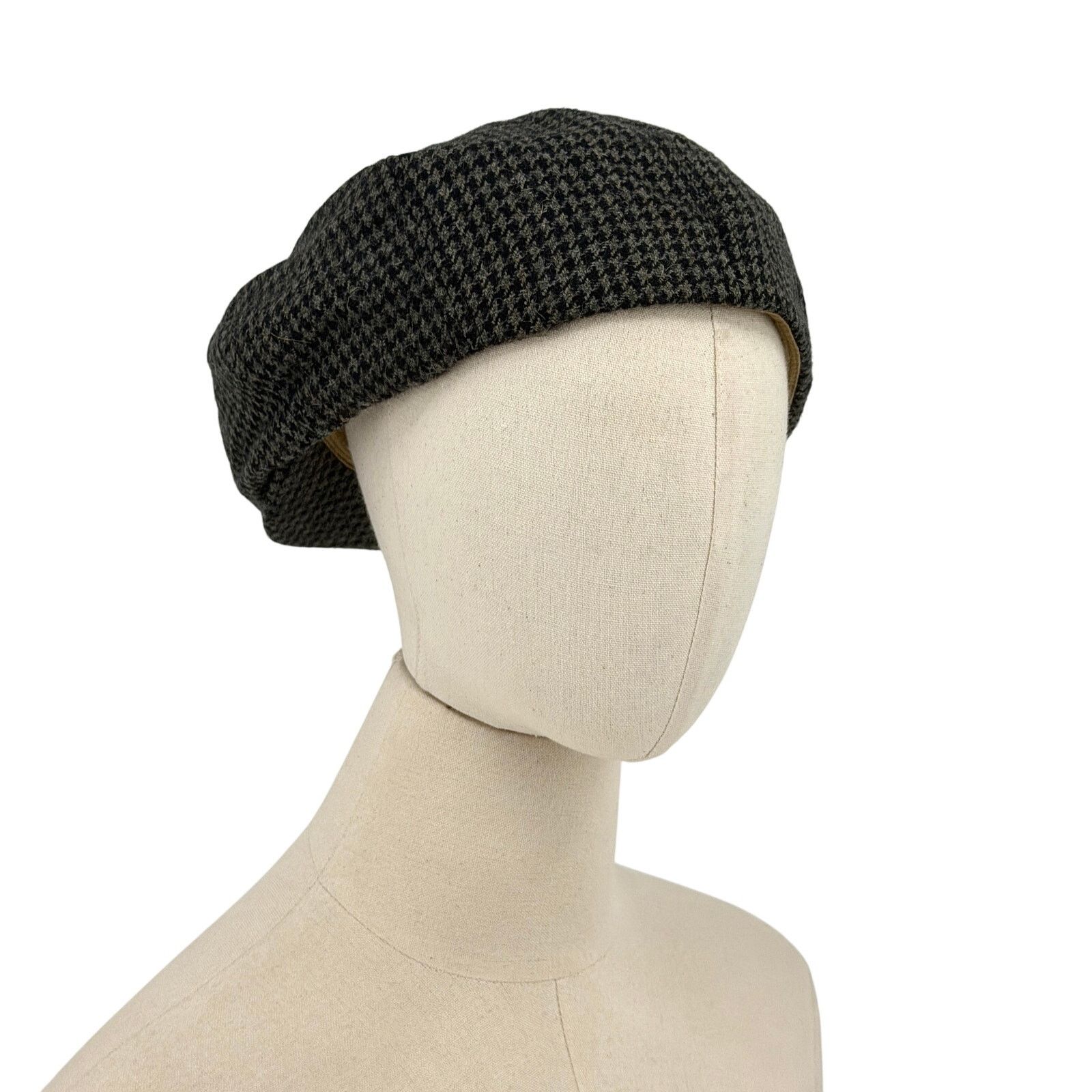 Perry Ellis Vintage 90s Grey Black Houndstooth 100% Wool Newsboy Hat Size ONE SIZE - 2 Thumbnail