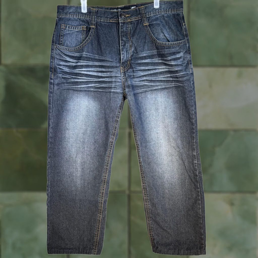 Southpole Southpole Jeans Mens 38x32 Blue Whiskered Distressed Straight Leg Back Flap Pockets Size US 38 / EU 54 - 1 Thumbnail