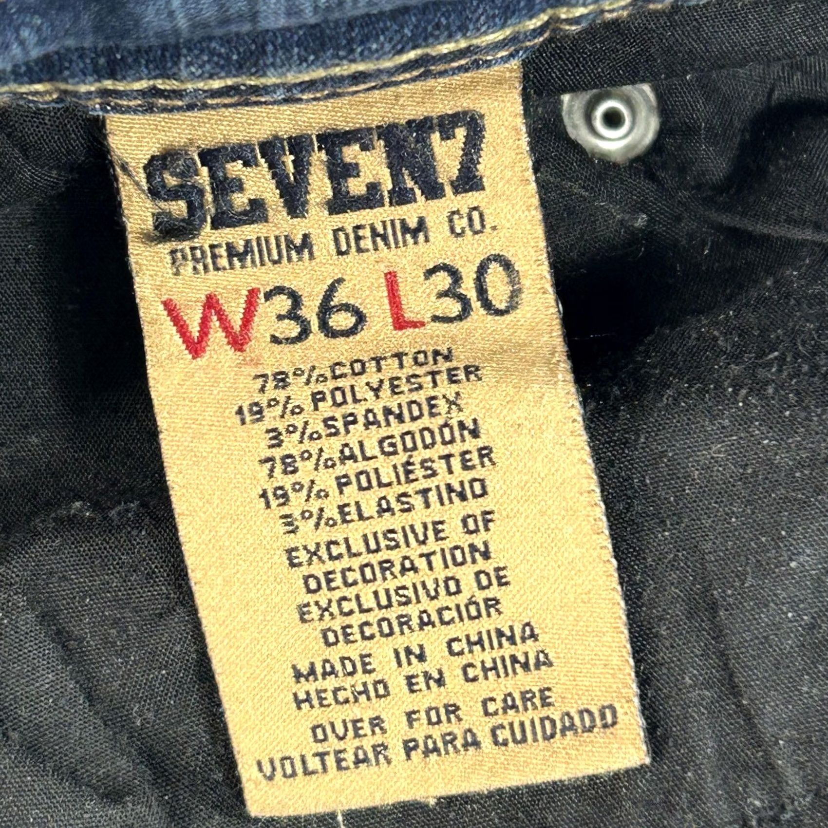 Vintage Seven7 Pants Mens 36 Blue Slim Straight Jeans 36x28 Wash Stretch Denim Size US 36 / EU 52 - 6 Thumbnail