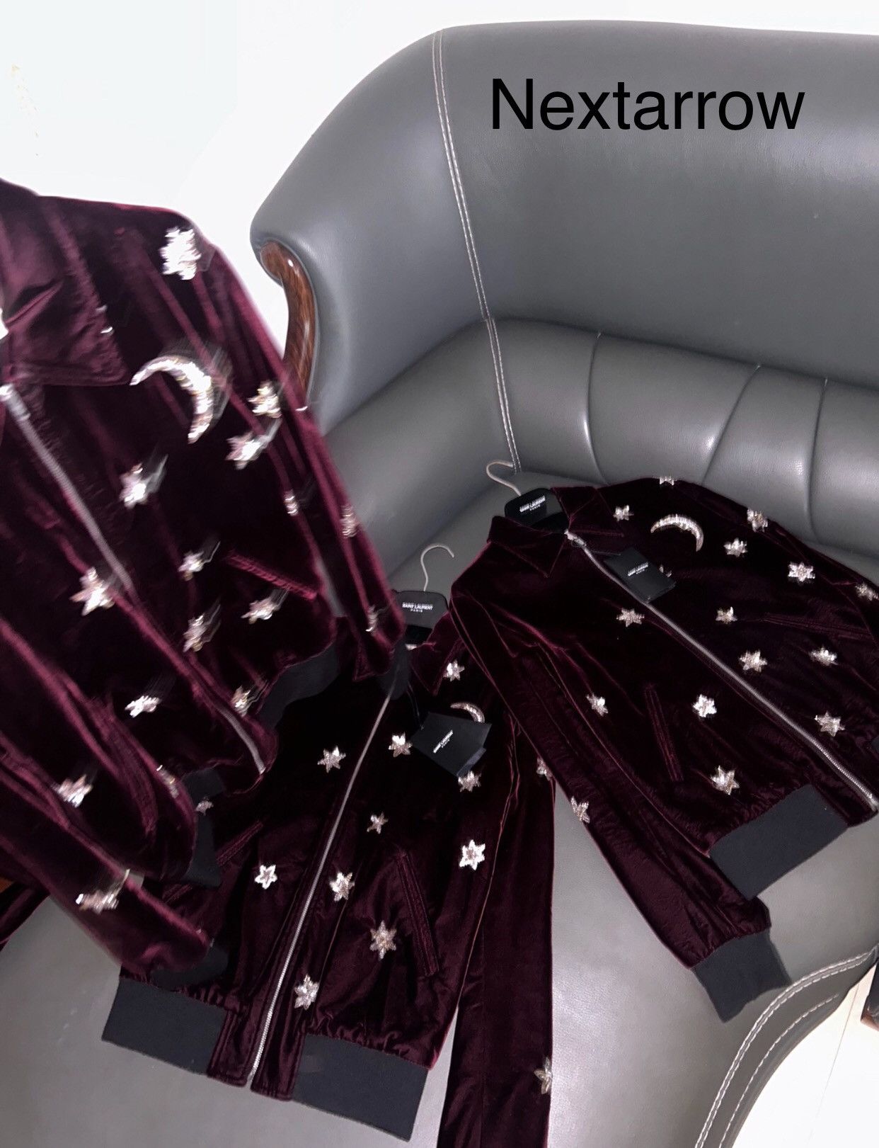 Saint Laurent Paris × Yves Saint Laurent Saint Laurent slp16FW Wine Red Velvet Star Moon Jacket2412- Size US M / EU 48-50 / 2 - 1 Thumbnail