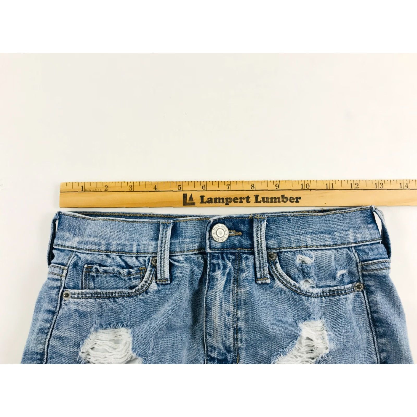 Vintage Mudd Shorts Women's Size 3 High Rise FLX Stretch Distressed Cut-Off Shortie Denim Blue 100% Cotton Casual Womens Boys Girls Mens Size 26" / US 2 / IT 38 - 3 Thumbnail
