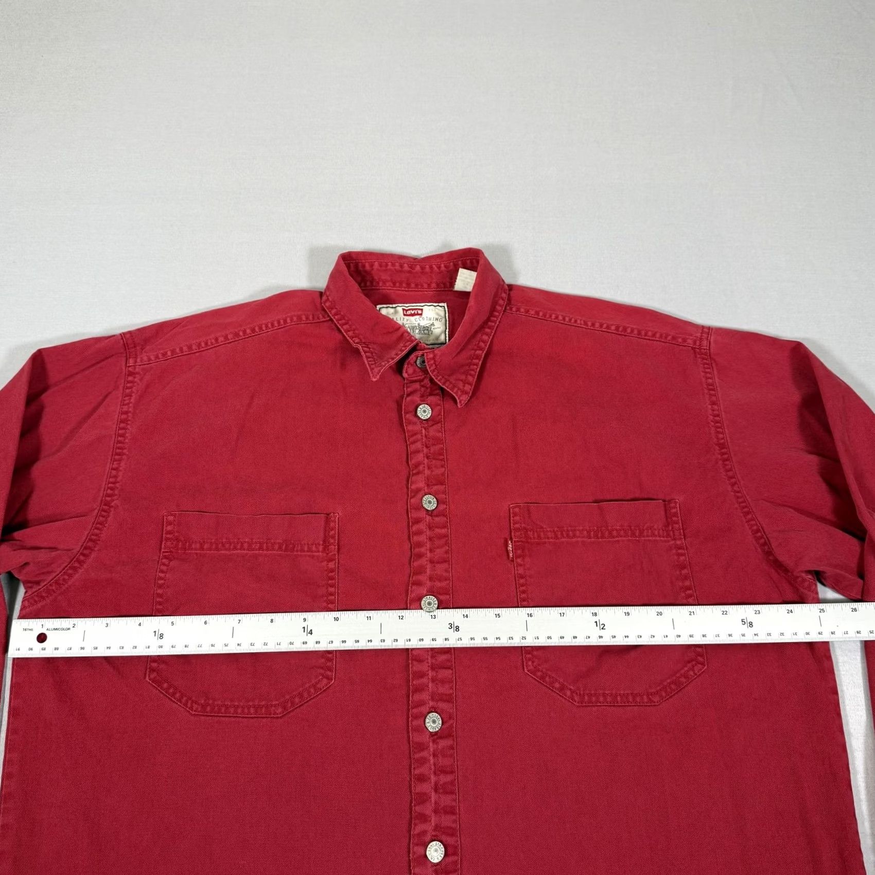 Levi's VINTAGE Levi's Shirt Mens Large Red Denim Button-Up Western Cowboy Cotton Size US L / EU 52-54 / 3 - 6 Thumbnail