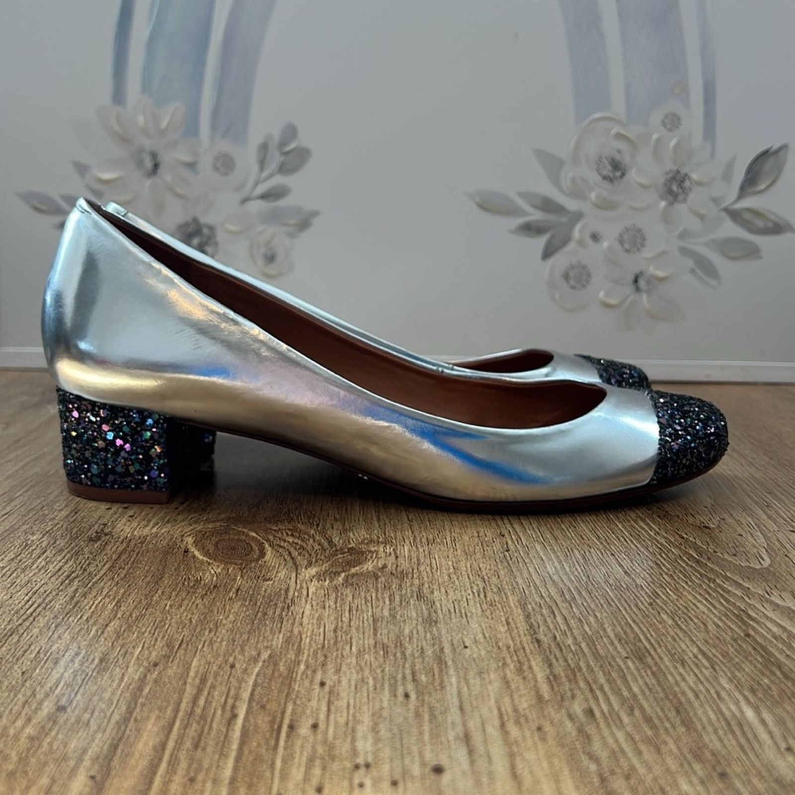 SCHUTZ Schultz Silver Glitter Block Heels Size US 9 / IT 39 - 5 Thumbnail