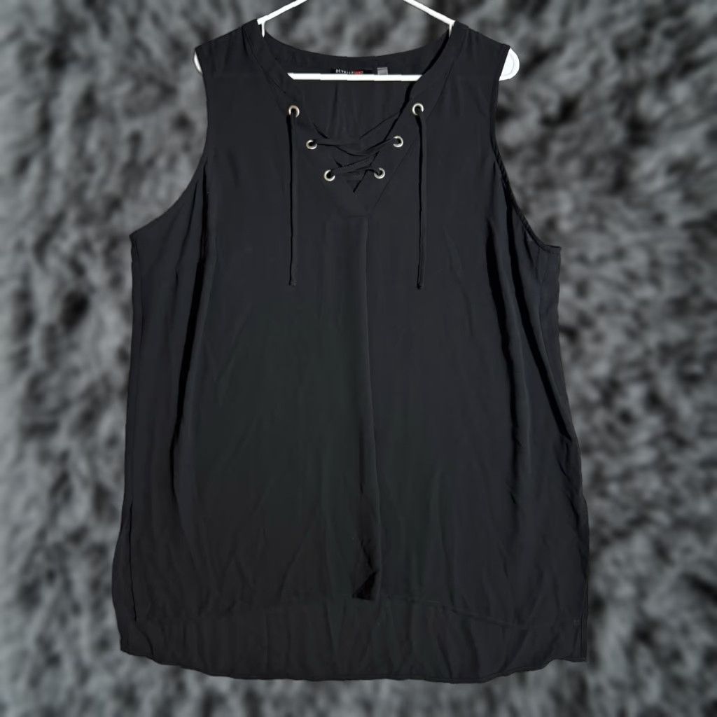 Vintage Devoted Tunic Top Womens 1X Plus Lace Up Grommet Sheer Gothic Grunge High Low Streetwear Tank, Black, Polyester, 100% Size XL / US 12-14 / IT 48-50 - 1 Thumbnail