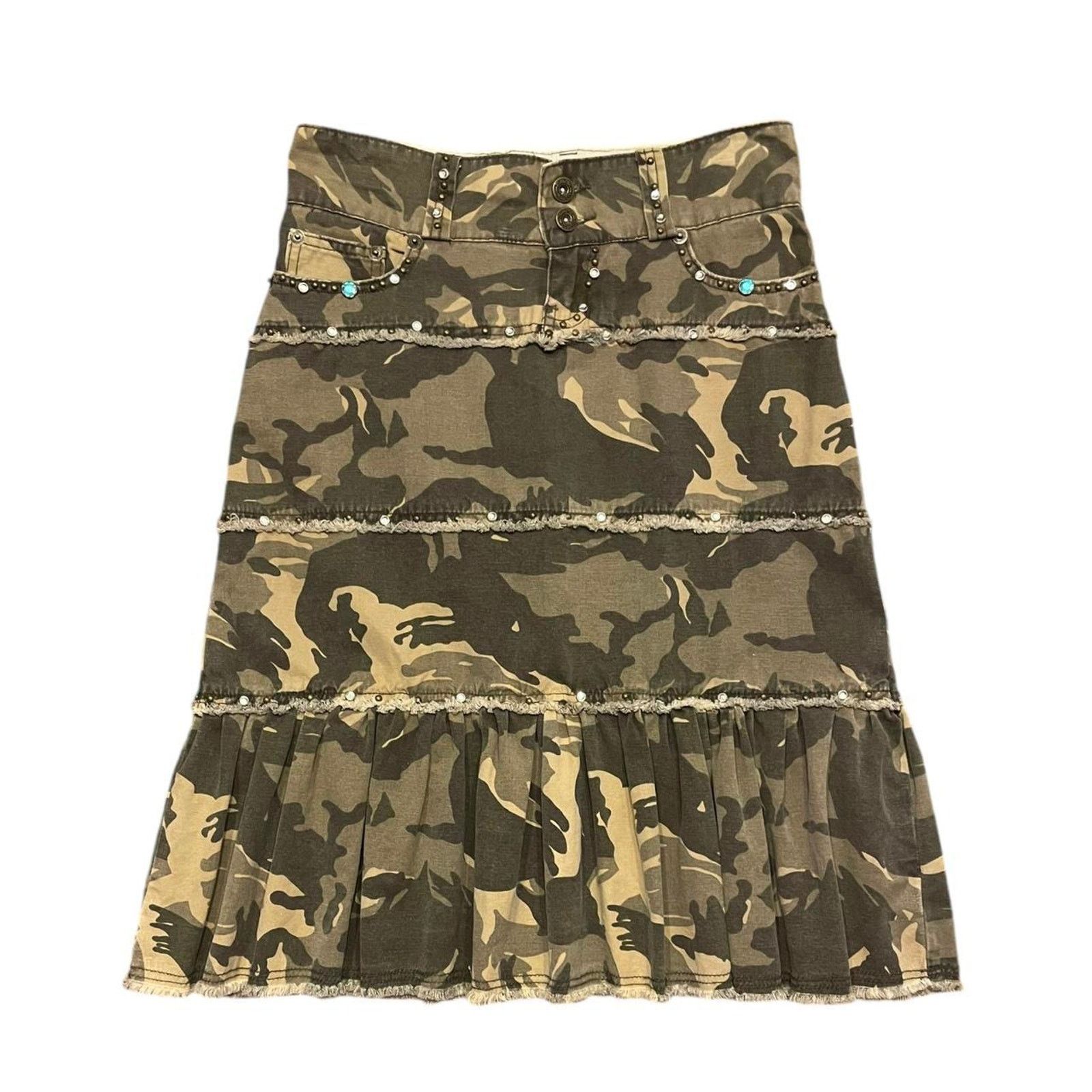 Miss Me VTG Y2K Miss Me utility punk goth camo tiered midi skirt Size 27" / US 4 / IT 40 - 1 Thumbnail