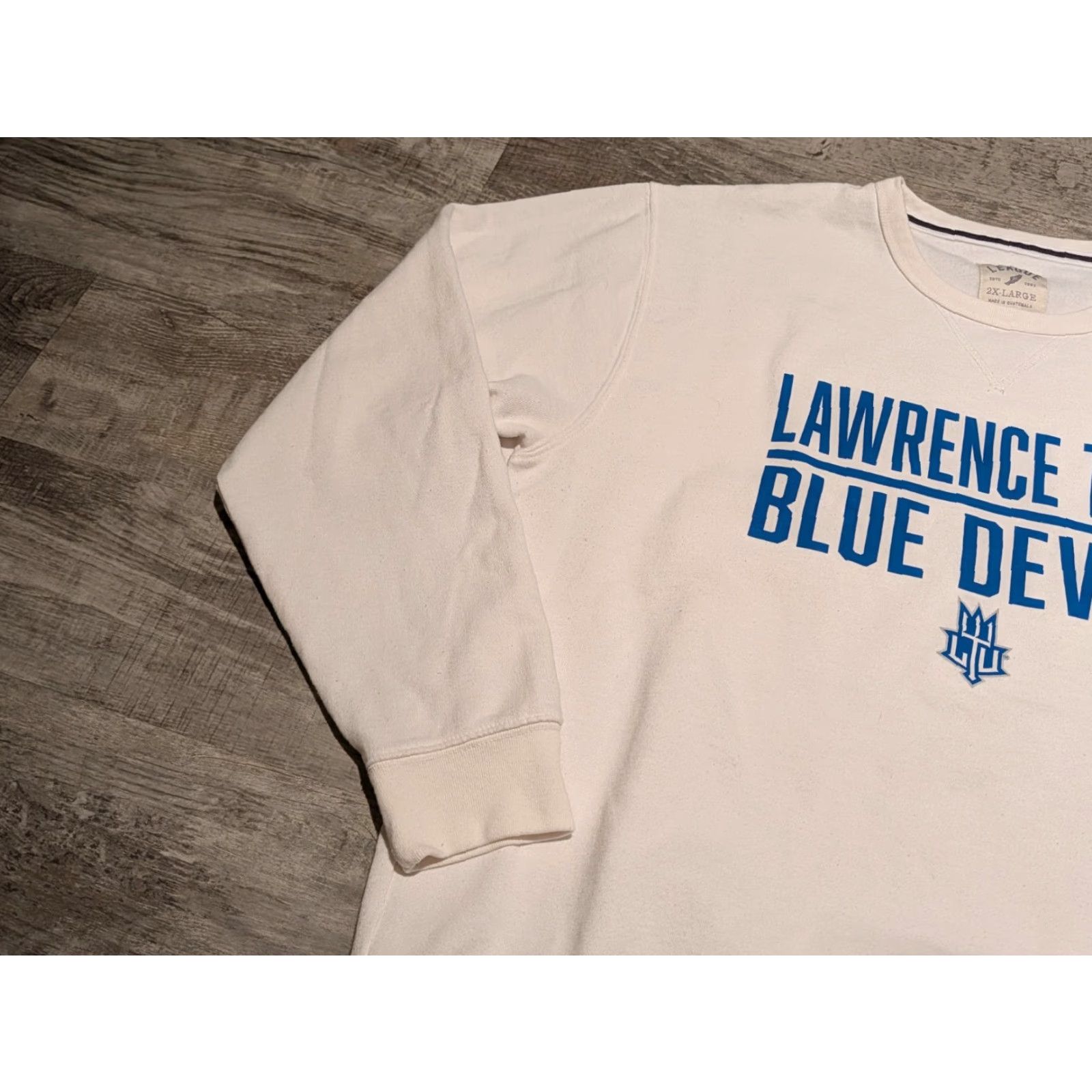 Vintage Lawrence Tech University Blue Devils Adult Crewneck Sweatshirt White 2XL Crewneck Pullover Fleece League Size XXL / US 16-18 / IT 52-54 - 4 Thumbnail