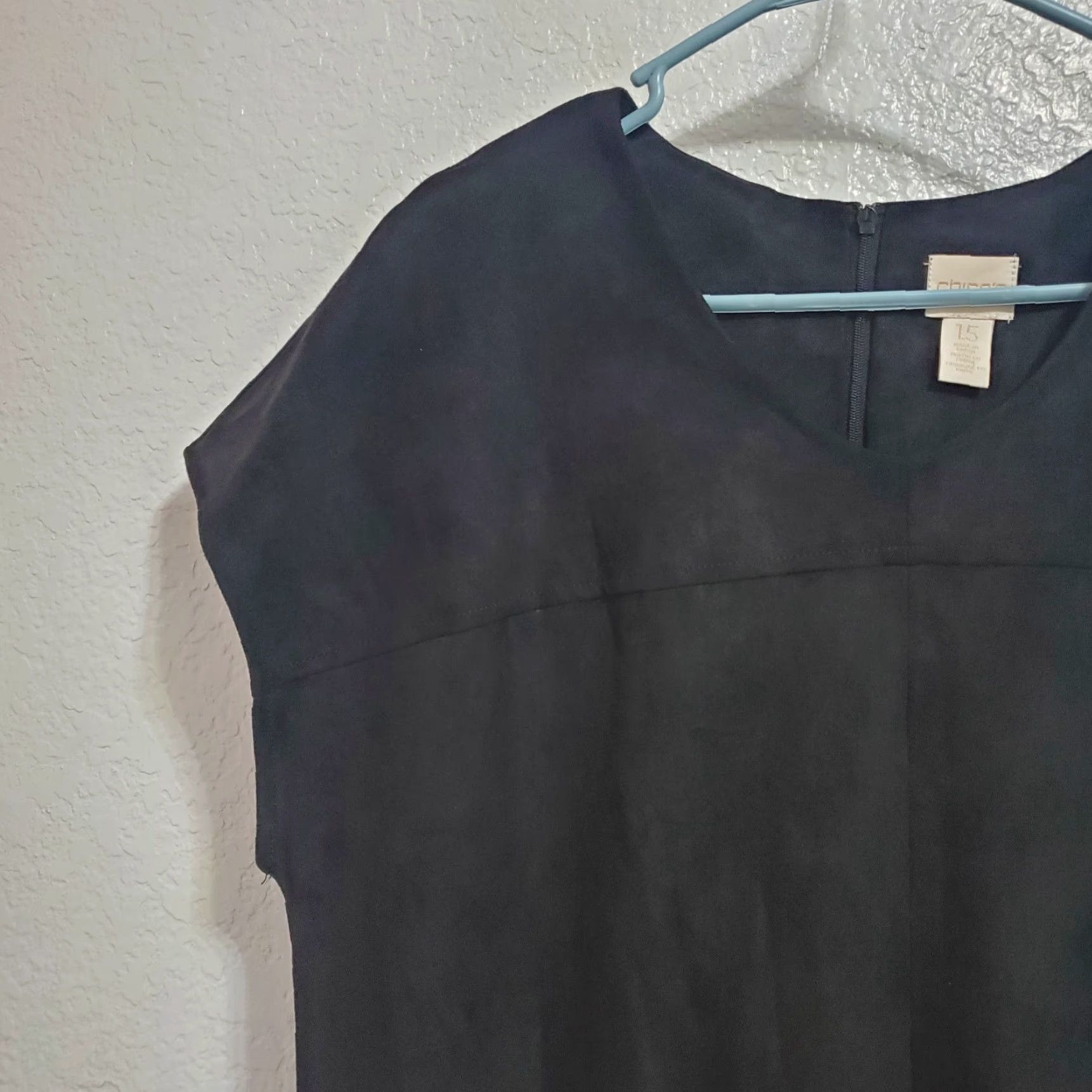 Vintage Chico's Dress Black Faux Suede Fringe Western Boho Shift Knee Length Short Sleeve Hidden Back Zip Womens Size 10 Size 32" / US 10 / IT 46 - 5 Thumbnail