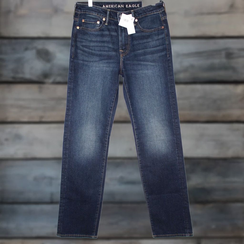 American Eagle Outfitters American Eagle Mens Airflex Relaxed Straight Leg Jeans Dark Blue Size US 29 - 1 Thumbnail