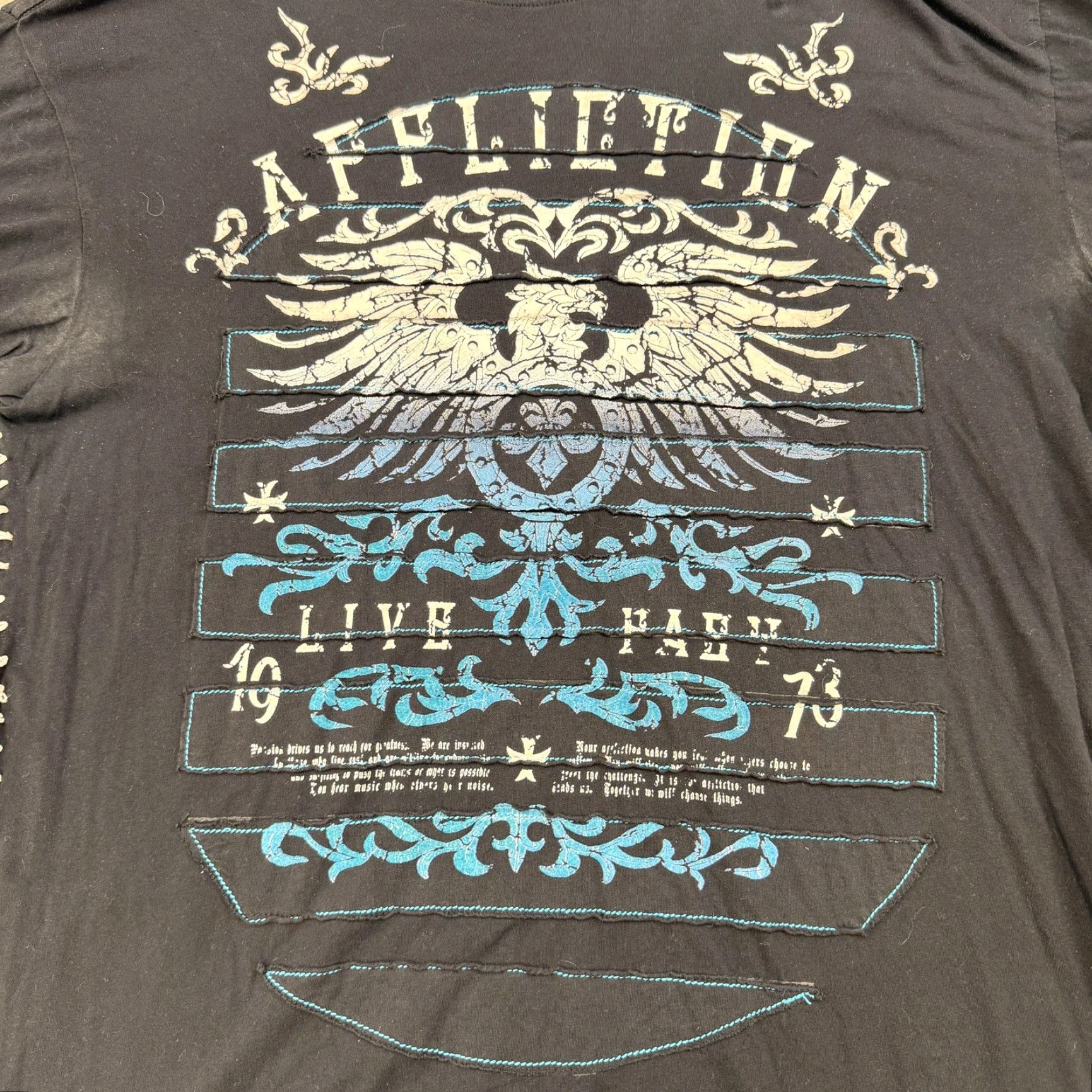 Affliction Affliction Shirt 2XL Black Graphic Print Skull Wings Live Fast 1973 Mens USA Size US XXL / EU 58 / 5 - 3 Thumbnail