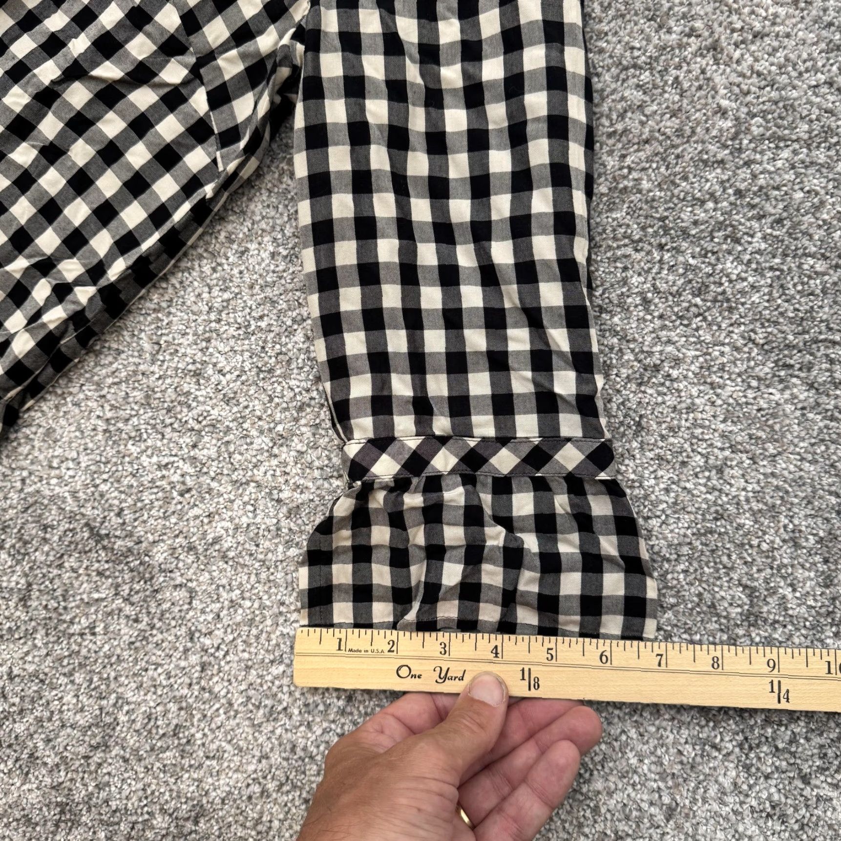 J. Jill J Jill Top Small Black White Gingham Check Ruffle Sleeve Prairie Cottagecore Blouse Bell Sleeve Crew Neck 3/4 Sleeve Women S Rayon Size S / US 4 / IT 40 - 5 Thumbnail