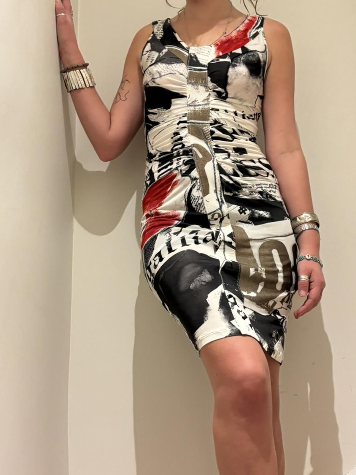 Custo Barcelona John Galliano - Gazette Print Sleeveless Bodycon Dress Size S / US 4 / IT 40 - 1 Thumbnail