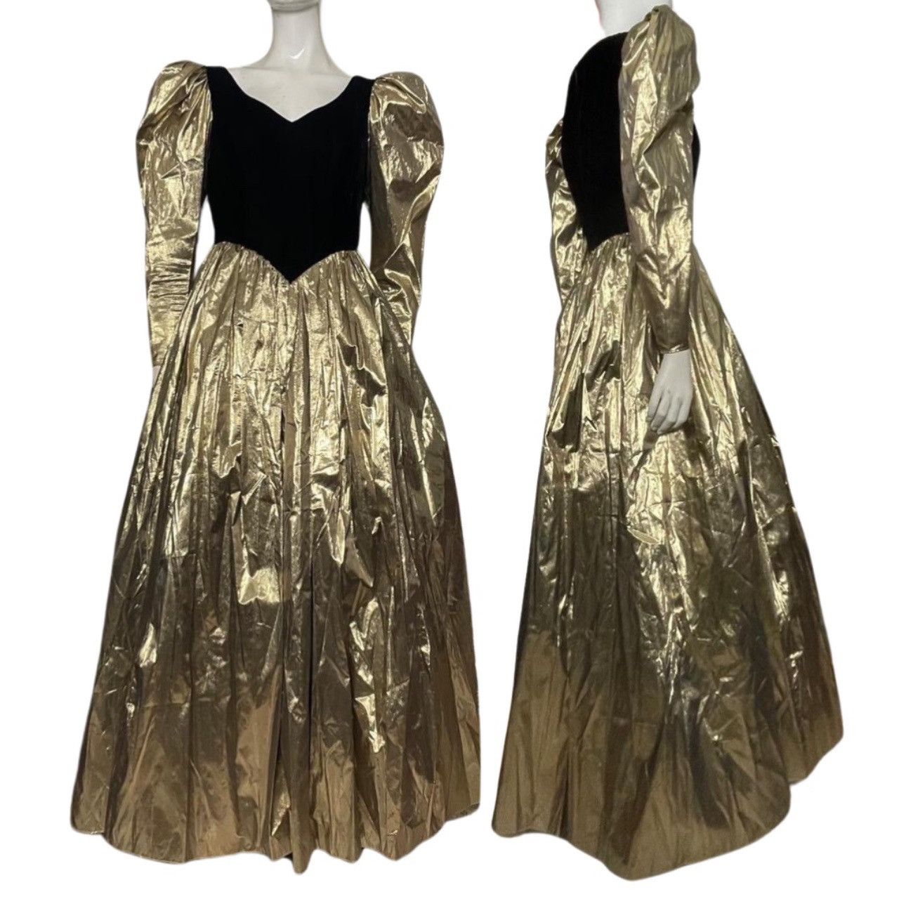 image of Vintage 1980S Gold Foil Maxi Evening Dress Mariann Ross, Women's (Size Small)