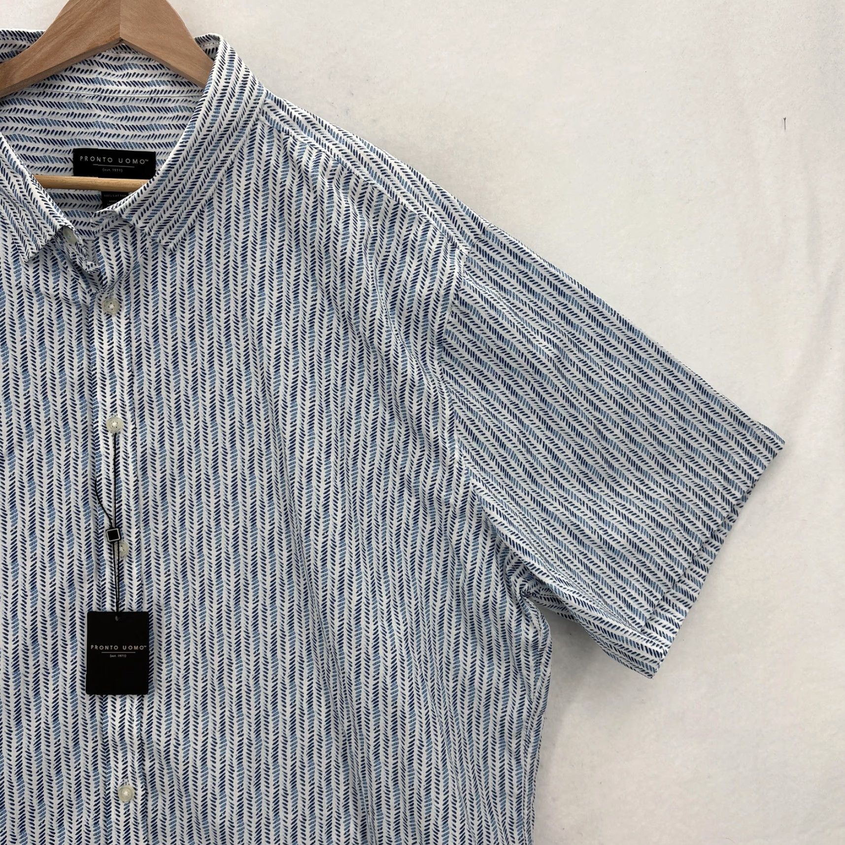 Pronto Uomo Pronto Uomo Shirt Mens 3XL Blue White Print Short Sleeve Button Front Cotton NWT Size US XXL / EU 58 / 5 - 2 Thumbnail