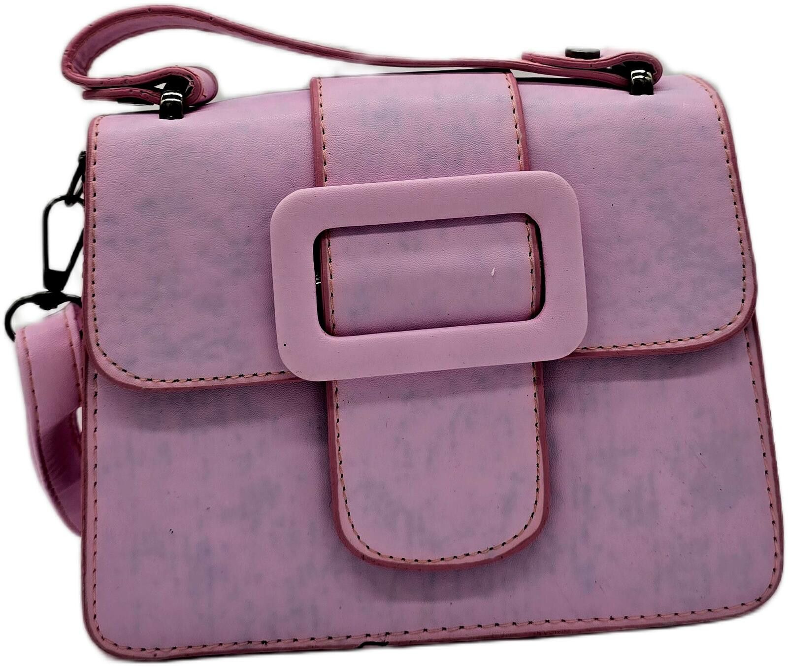 The Unbranded Brand Stylish Pink Faux Leather Shoulder Bag with Buckle Detail Size ONE SIZE - 1 Thumbnail