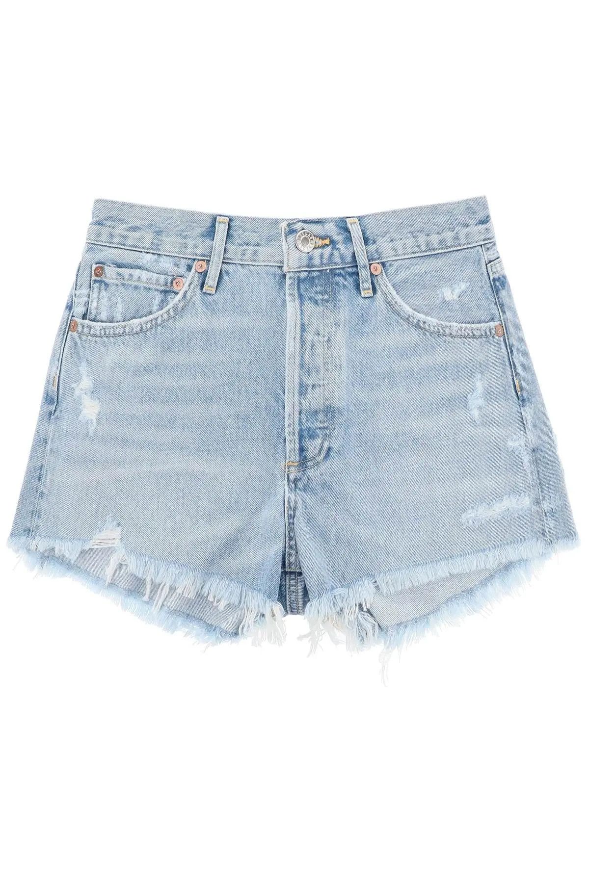 image of Agolde O1S22I1N1123 Parker Distressed Denim Short In Light Blue, Women's (Size 24)