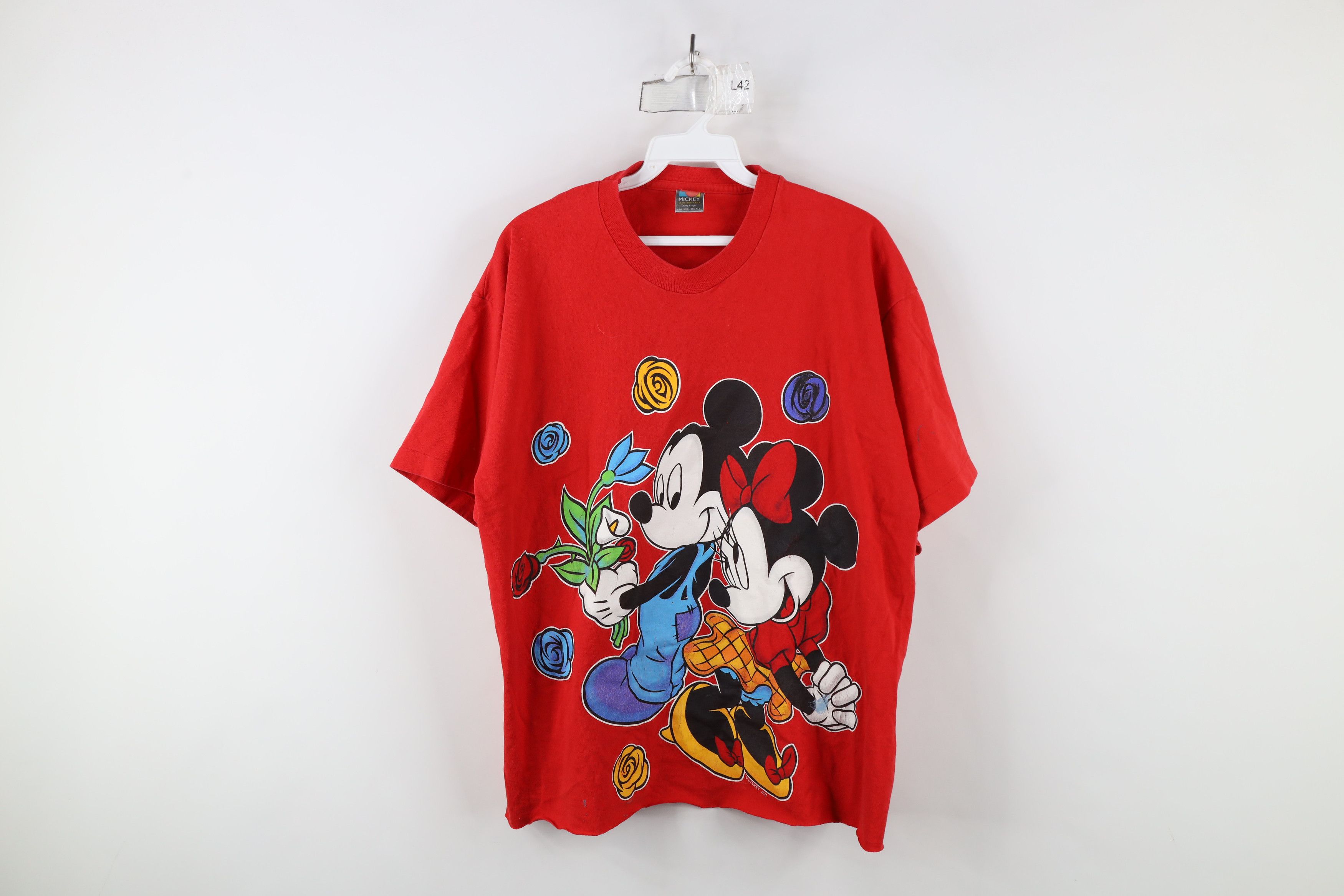 Disney × Vintage Vintage 90s Disney Mickey Minnie Mouse T-Shirt USA Red Size ONE SIZE - 1 Thumbnail
