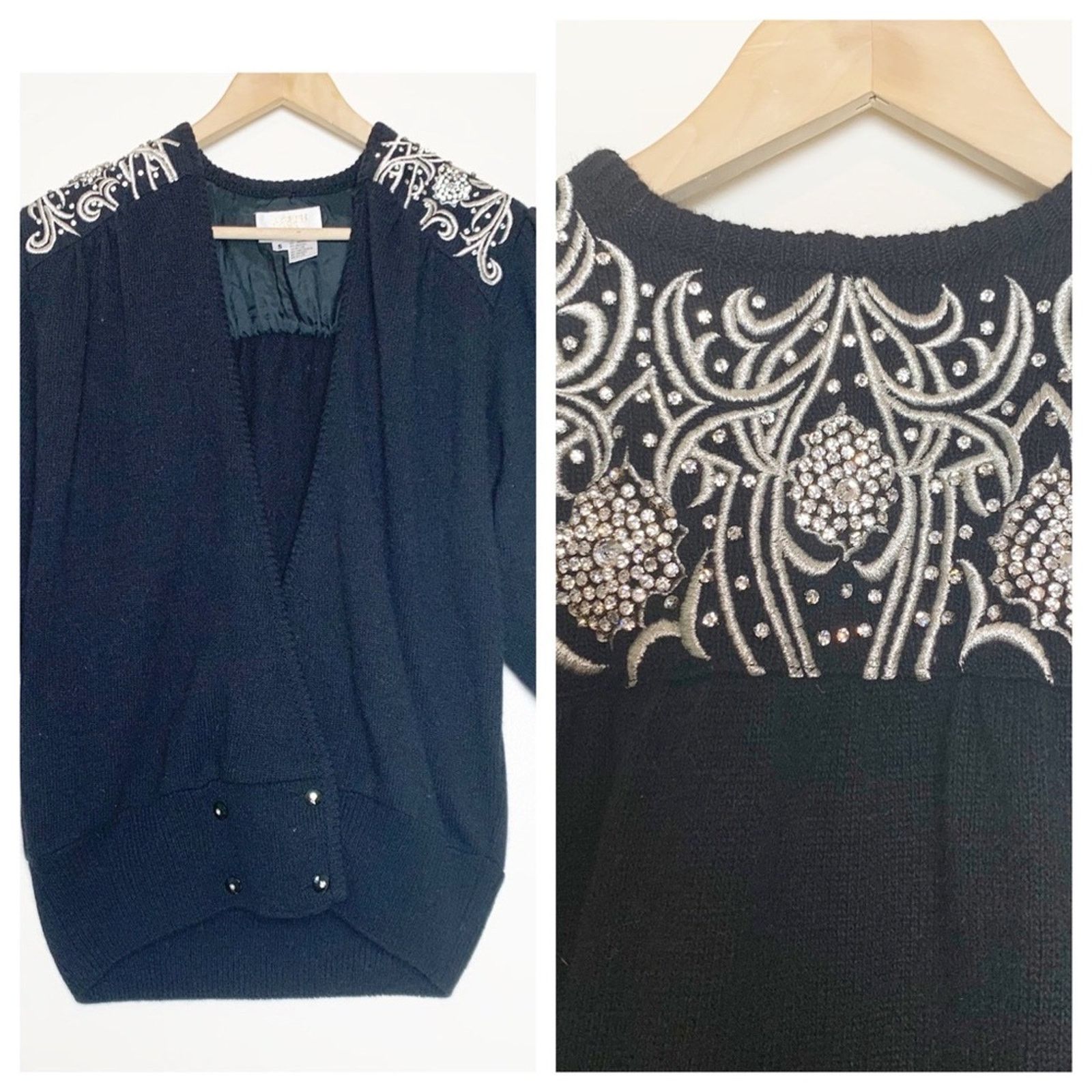 Vintage Vintage Black Angora Embellished Wrap Sweater Size Small Size S / US 4 / IT 40 - 3 Thumbnail