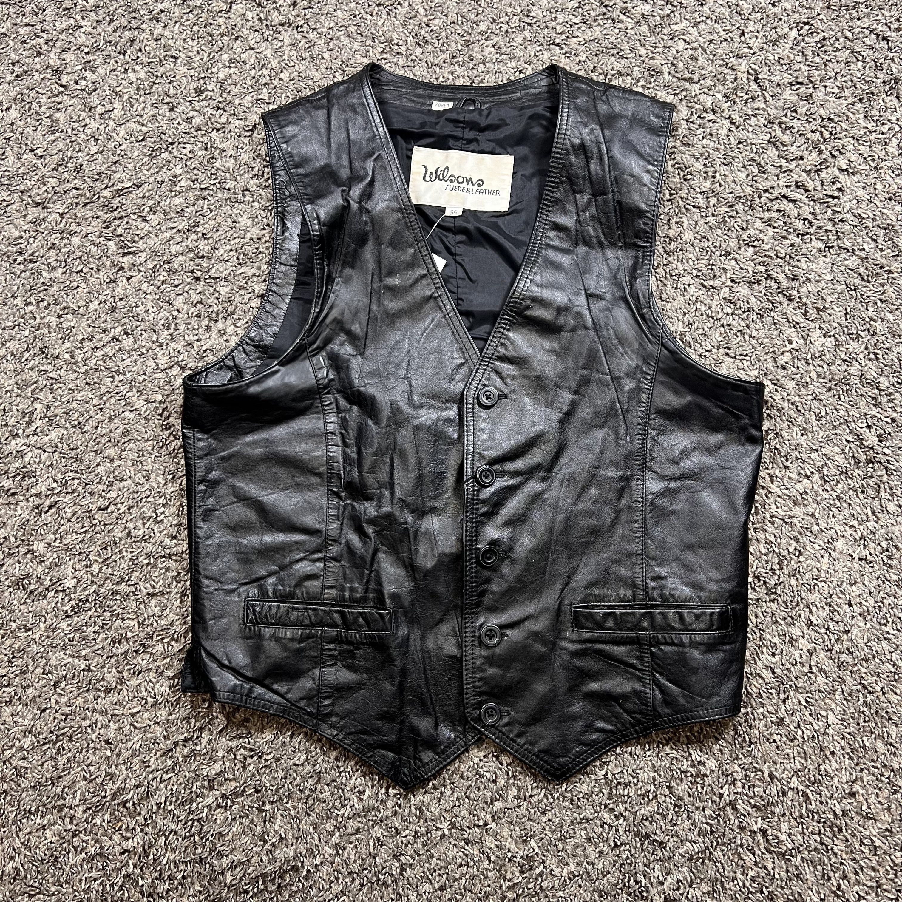Vintage × Wilsons Leather 1990’s Vintage Wilsons Suede & Leather Leather Vest Size XS / US 0-2 / IT 36-38 - 1 Thumbnail