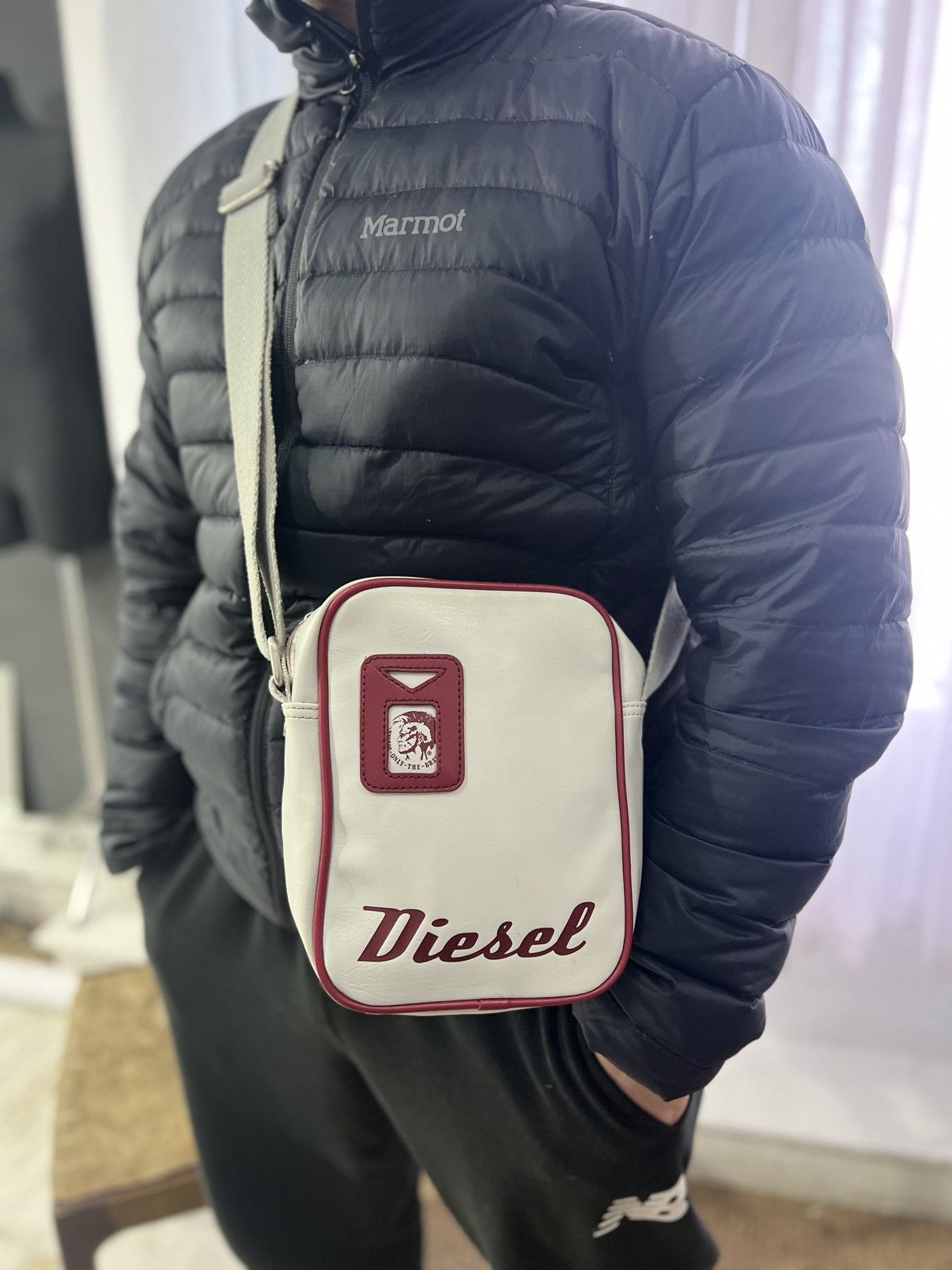 Diesel Messenger Shoulders Bag Y2K Leather Big Logo in White, Men's
