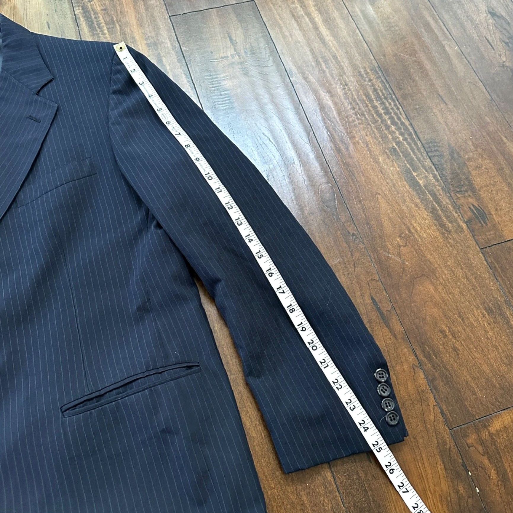 Vintage VINTAGE 1960s Navy Blue Wool Sport Jacket Mens Size 44 Rockabilly Pinstripe Pants 38x28 Size US 44 / EU 60 - 6 Thumbnail