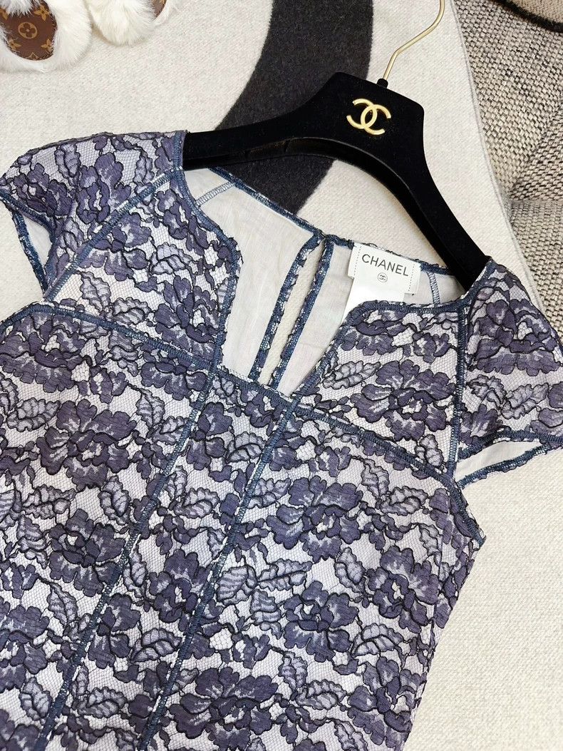 Chanel Chanel Dark blue lace short sleeves Size XXS / US 00 / IT 34 - 2 Thumbnail